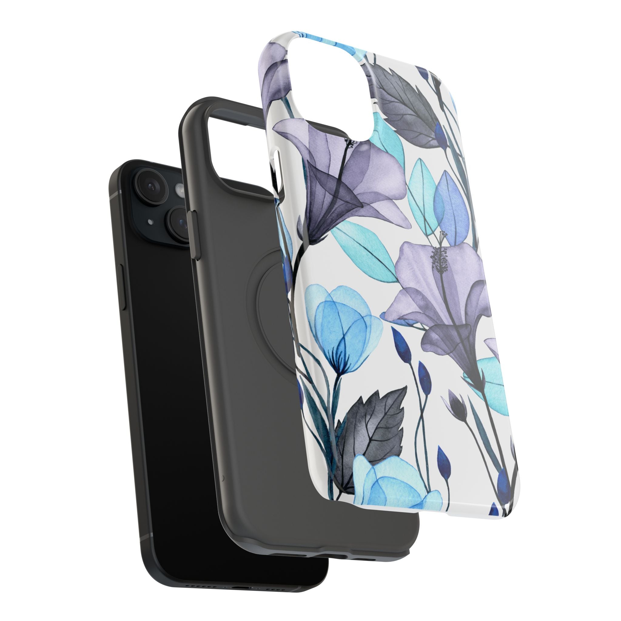 Customizable: Blue and Purple Floral Impact-Resistant Phone Case