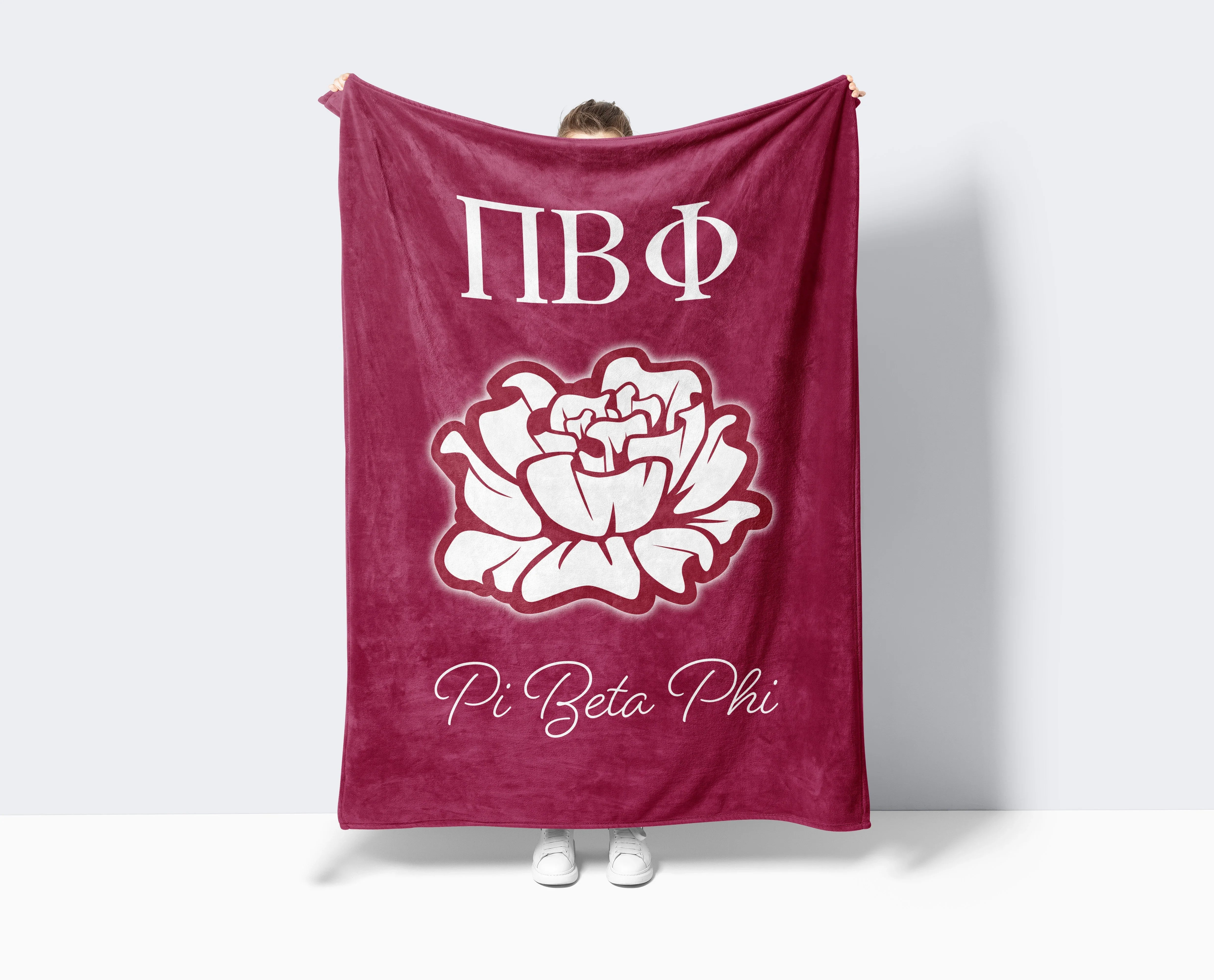 Pi Beta Phi XL 60x80 Sherpa Throw Blanket - Bold Carnation