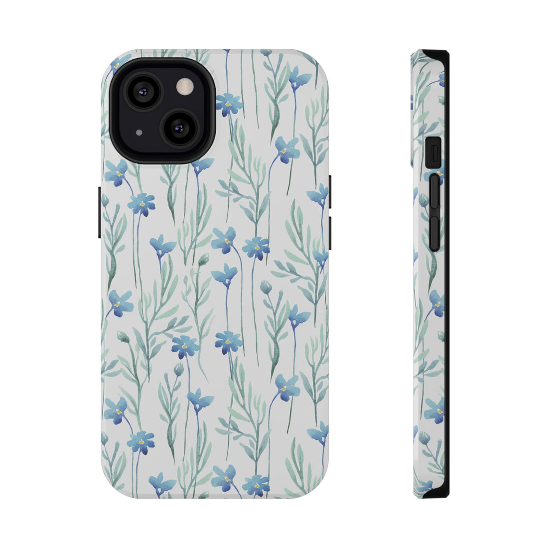 Phone case with blue floral pattern on a white background