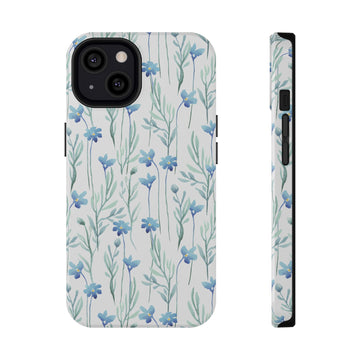 Phone case with blue floral pattern on a white background