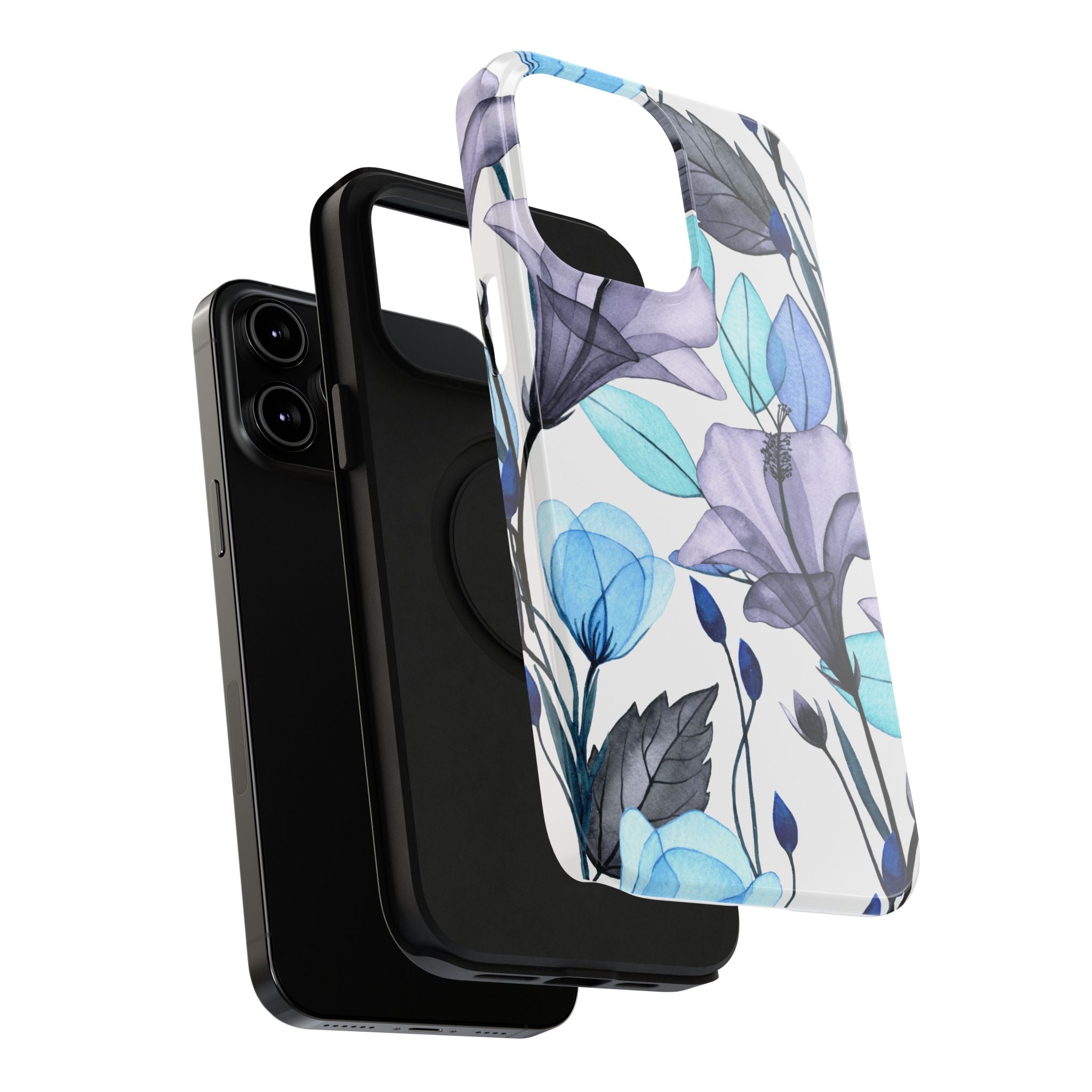Customizable: Blue and Purple Floral Impact-Resistant Phone Case