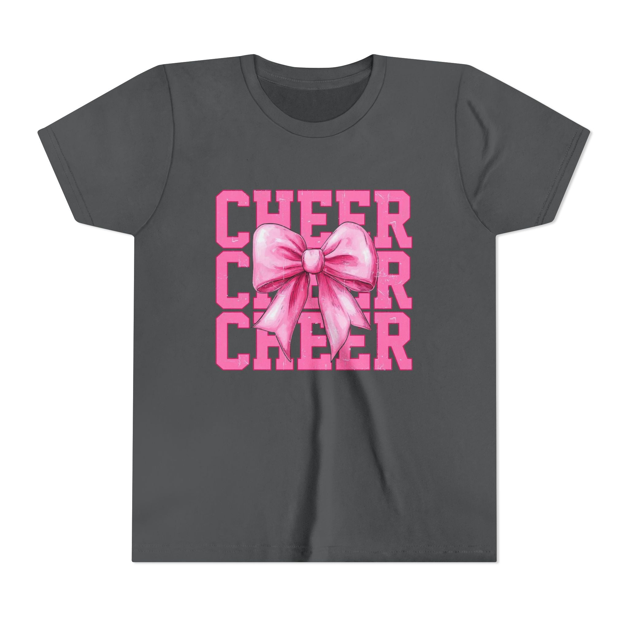 Cheerful Youth Tee with Pink Bow, Perfect for Cheerleading, Birthdays, Parties, Sports Events, and Everyday Wear