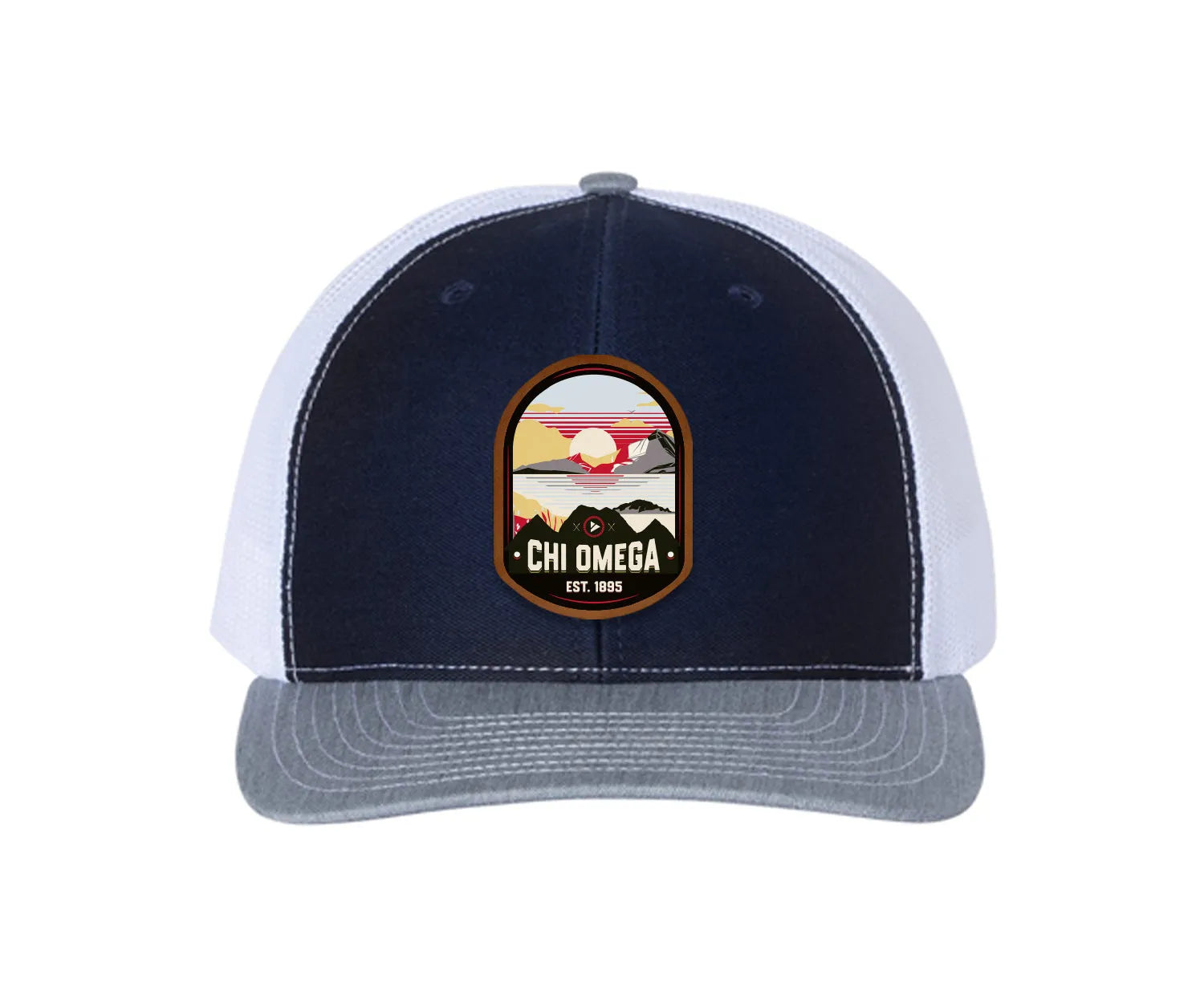 Chi Omega Richardson 112 UV Print Leatherette Patch Trucker Hat - Ventura