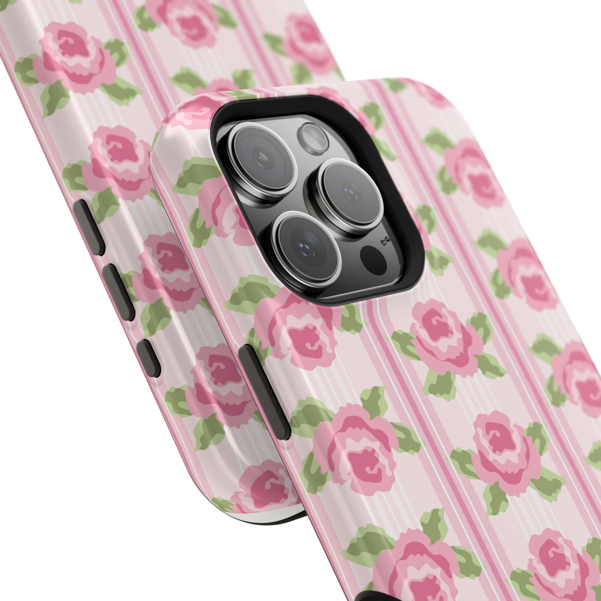 Customizable: Floral Impact-Resistant Phone Case, Pink Rose Pattern