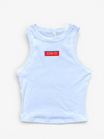 Chi Omega Woven Patch Crop Tank