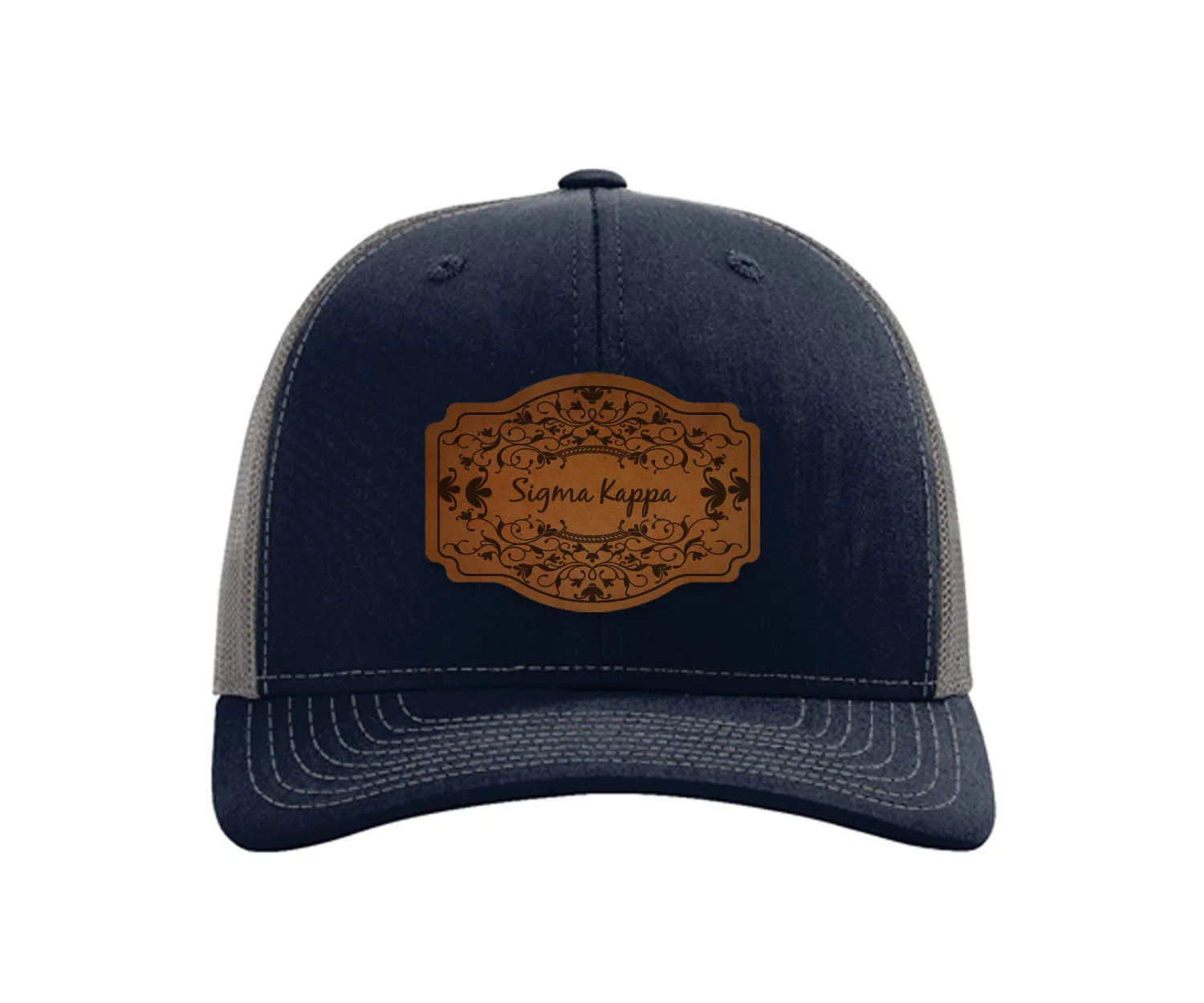Sigma Kappa Richardson 112 Leatherette Patch Trucker Hat - Scroll