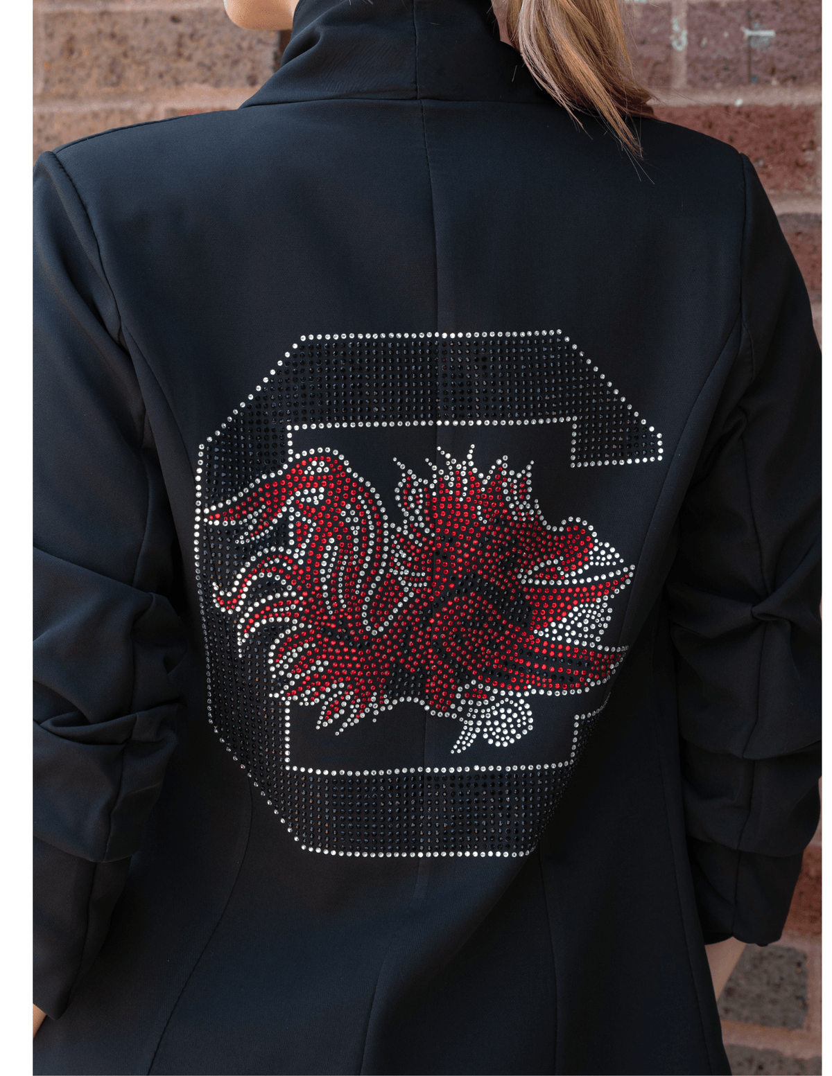 University of South Carolina Gamecock C Black Ruched Sleeve Blazer