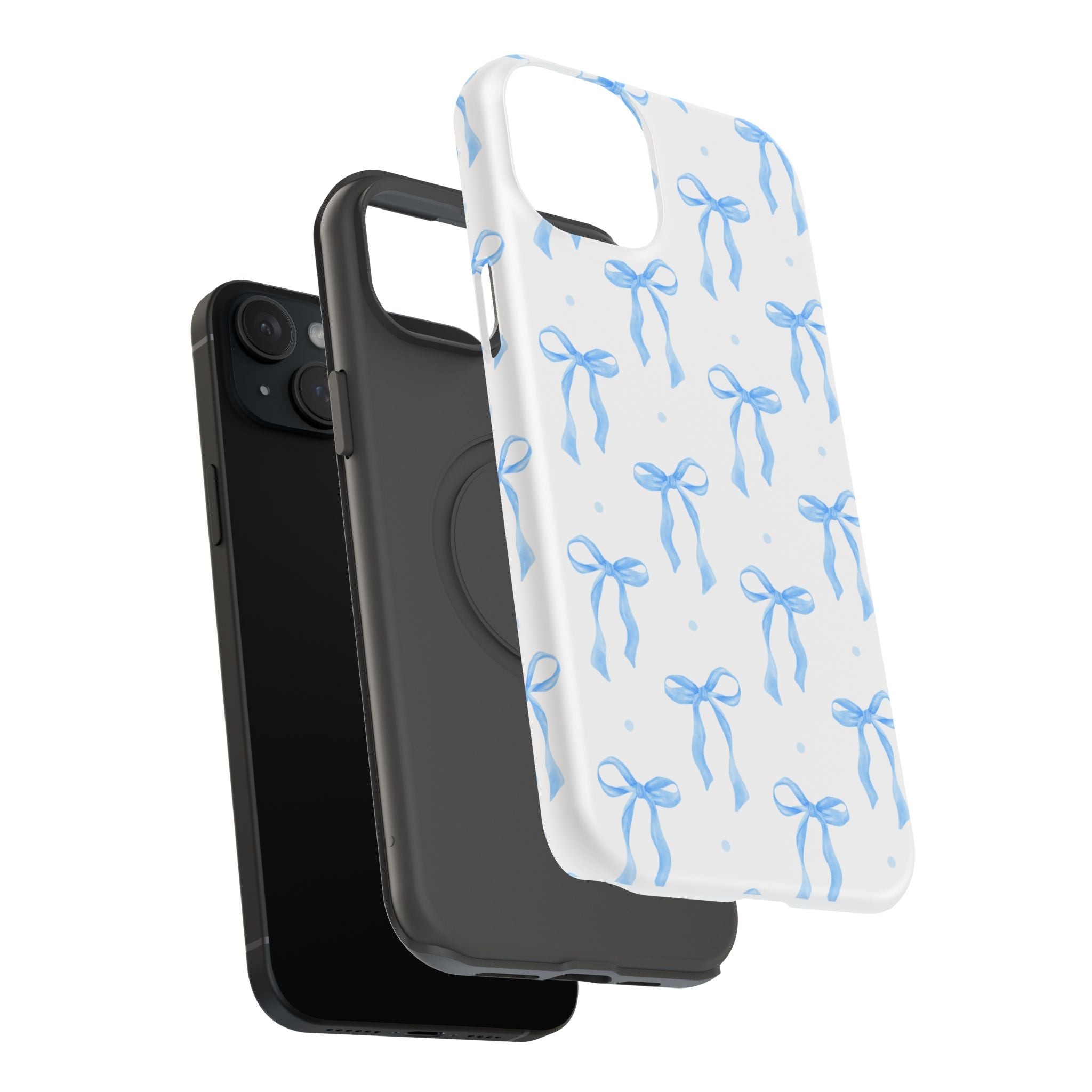 Customizable: Chic Blue Coquette Bow Impact-Resistant Phone Case