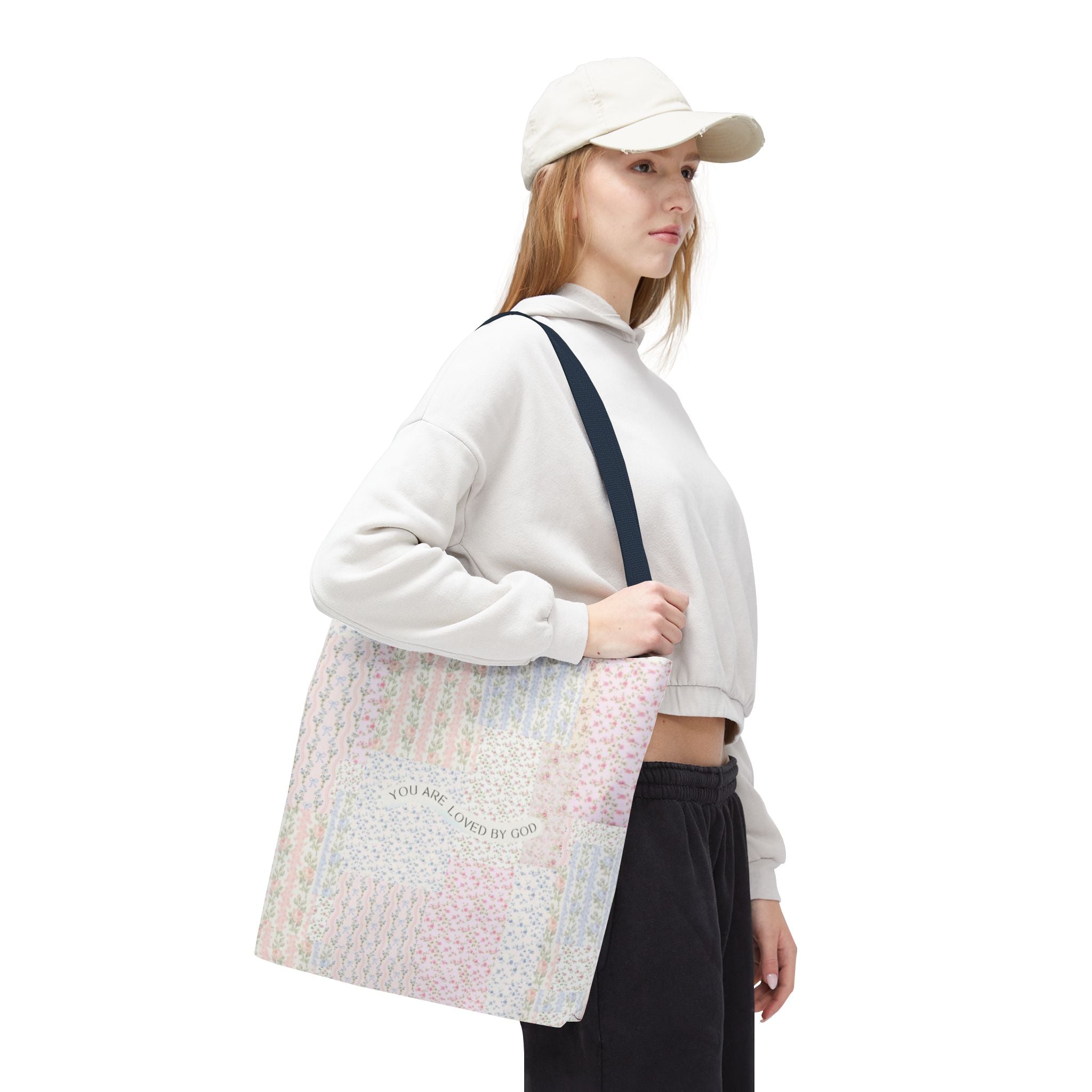 Spiritual Tote Bag with Floral Design, Inspirational Gift for Women, Church Bag, Eco-Friendly Shoulder Tote, Everyday Use