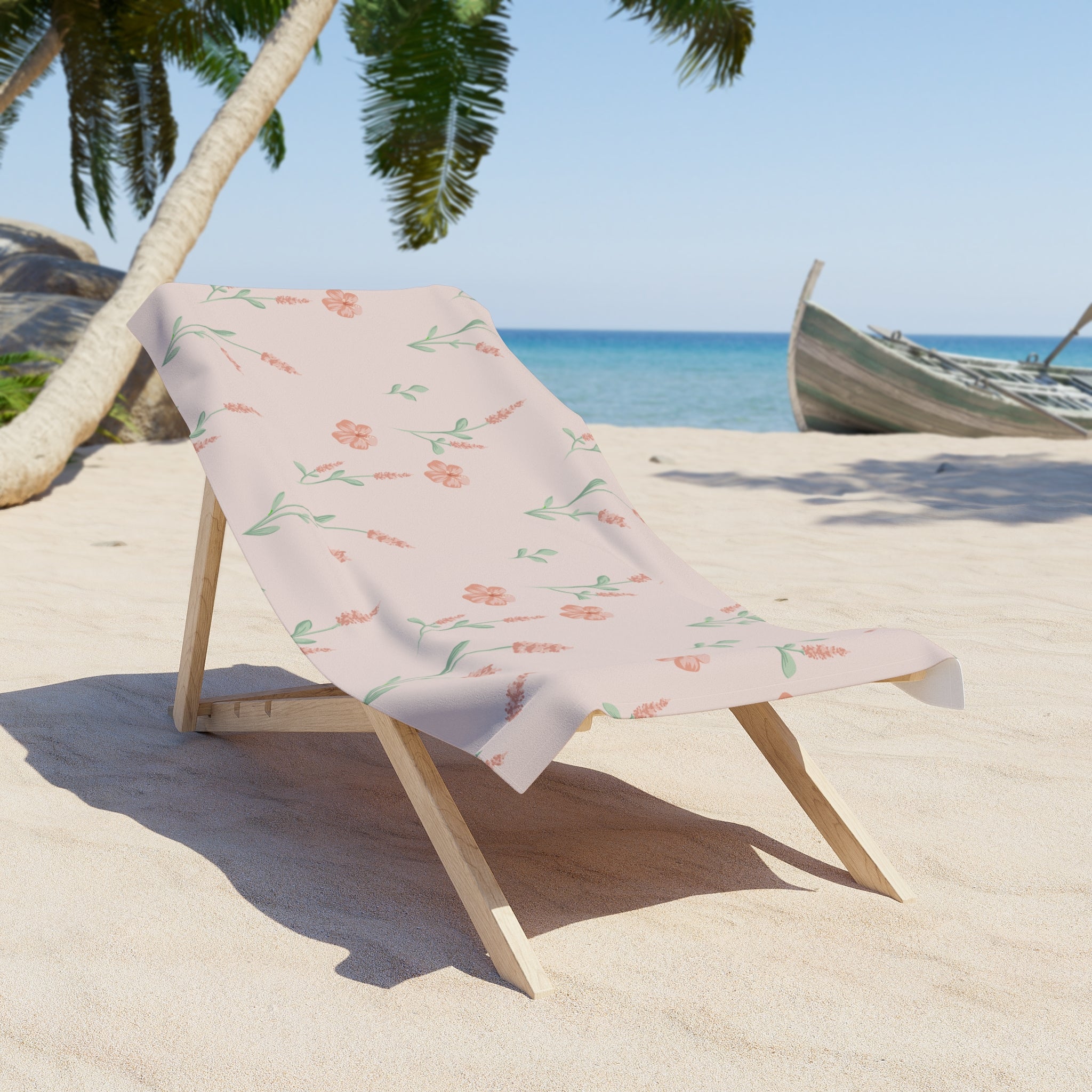Customizable: Floral Beach Towel - Soft Pink with Blooming Flowers, Perfect for Summer, Pool Days, Picnics, Vacation, Gifts