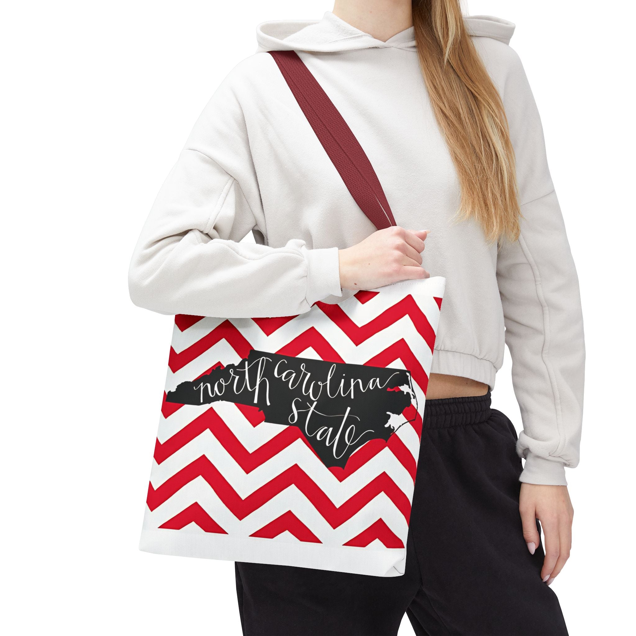 North Carolina Tote Bag, Stylish Chevron Pattern, Beach Essentials, Reusable Grocery Bag, Gift for Travelers, Southern Charm