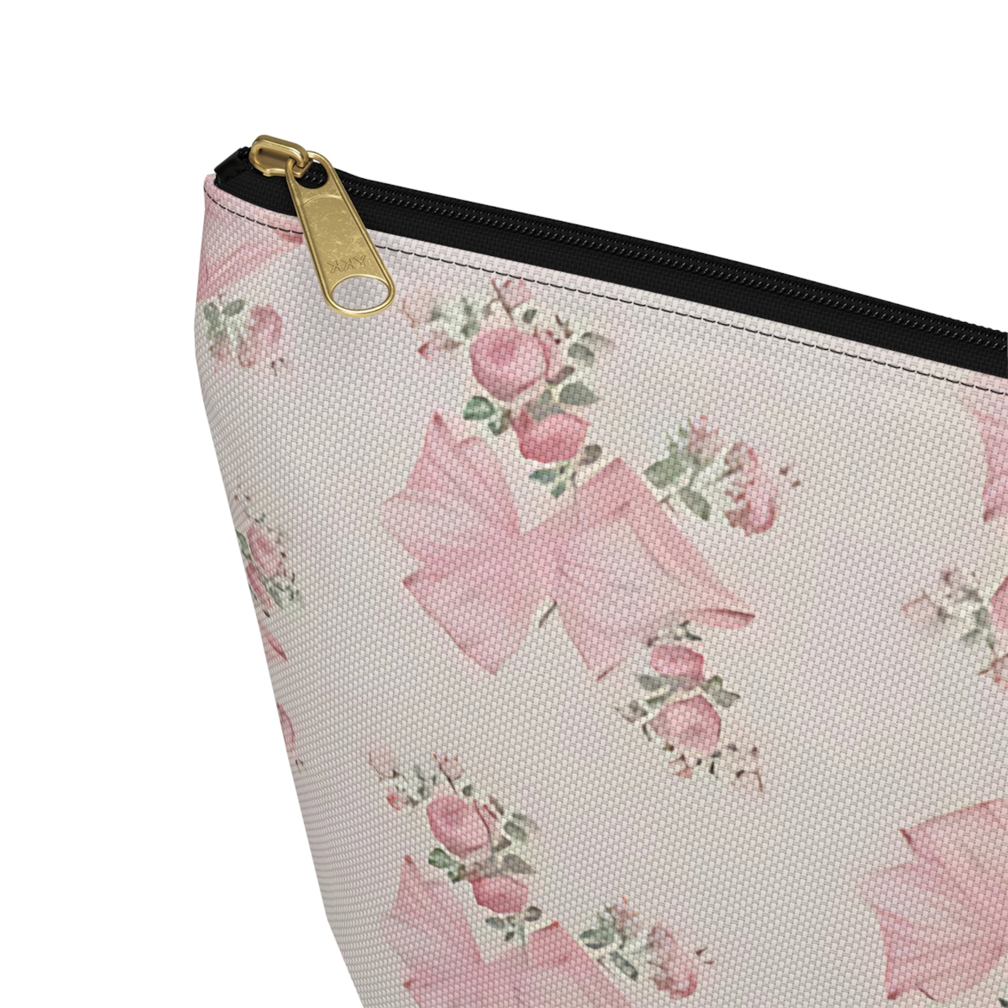Floral Bow Accessory Pouch - Cute Makeup Bag, Gift Idea for Her, Wedding Favors, Travel Organizer, Floral Storage
