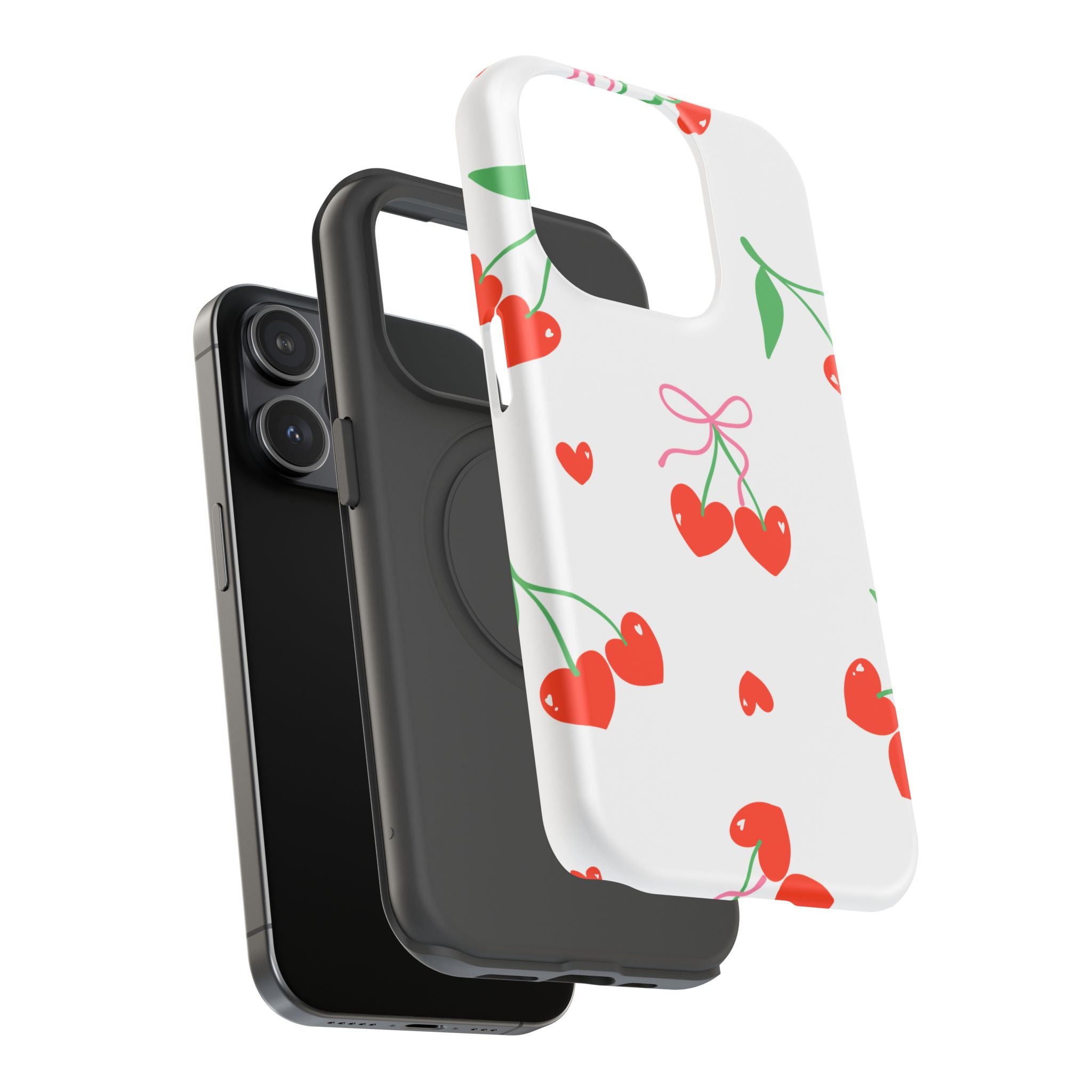 Customizable: Cherry Heart Impact-Resistant Phone Case