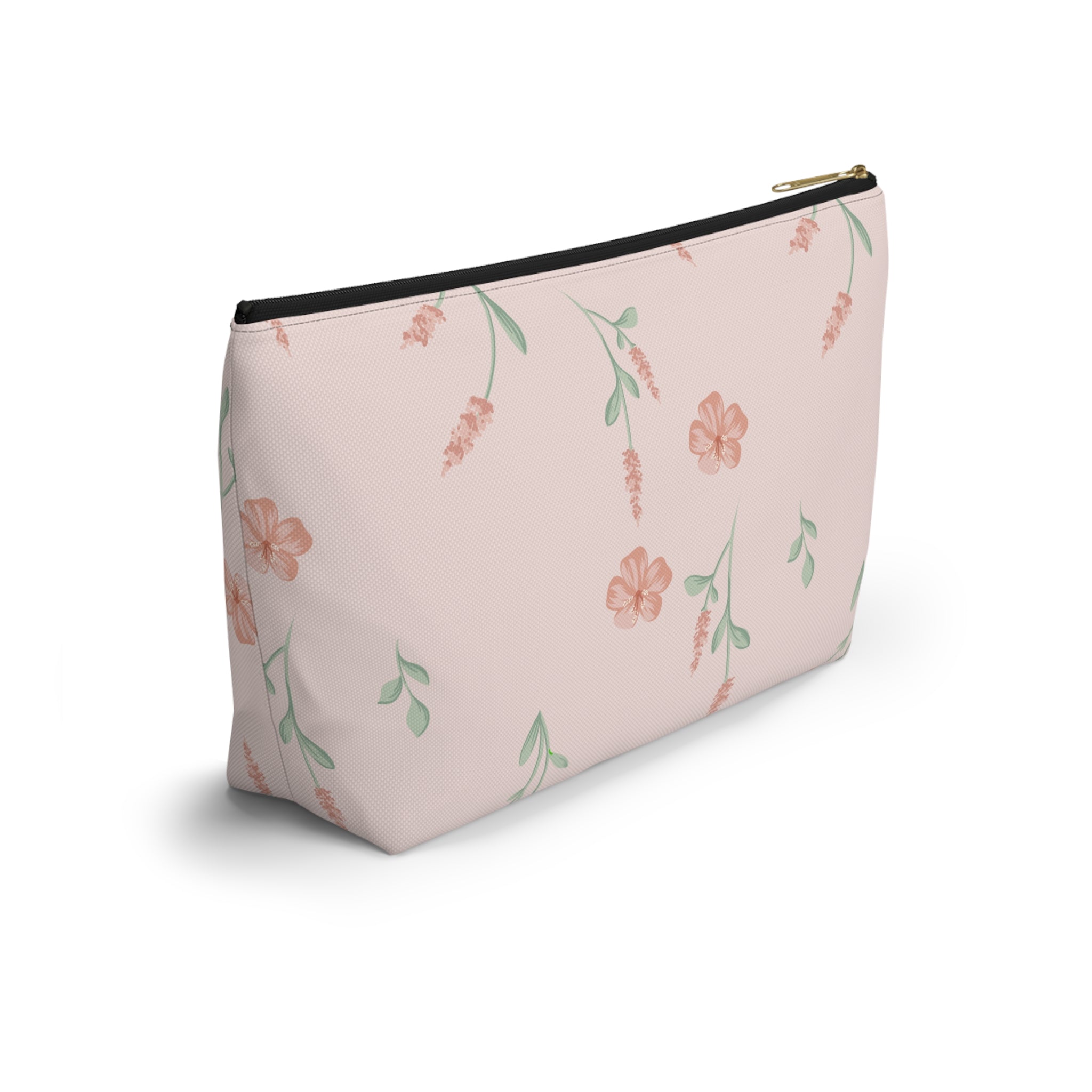 Customizable: Floral Cosmetic Bag with T-Bottom, Makeup Organizer, Flower Print Pouch, Cute Travel Accessory, Gift for Her, Mother’s Day
