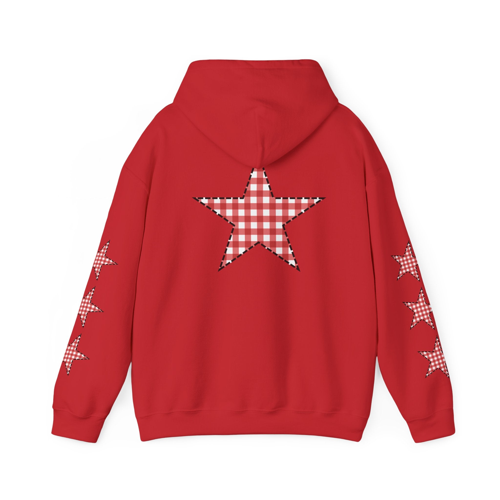 Red Gingham Star Hoodie, Cozy Winter Sweatshirt, Casual Unisex Outerwear, Perfect Gift for Birthdays, Holidays, and Trendy Outfits