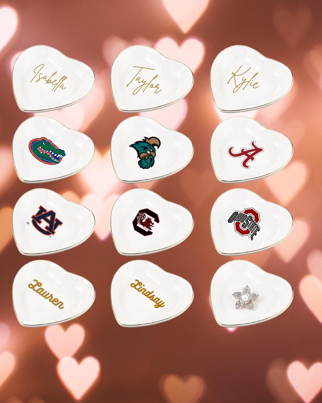 Customizable Custom Heart Trinket Ring Dish: Personalized College Logo, Name