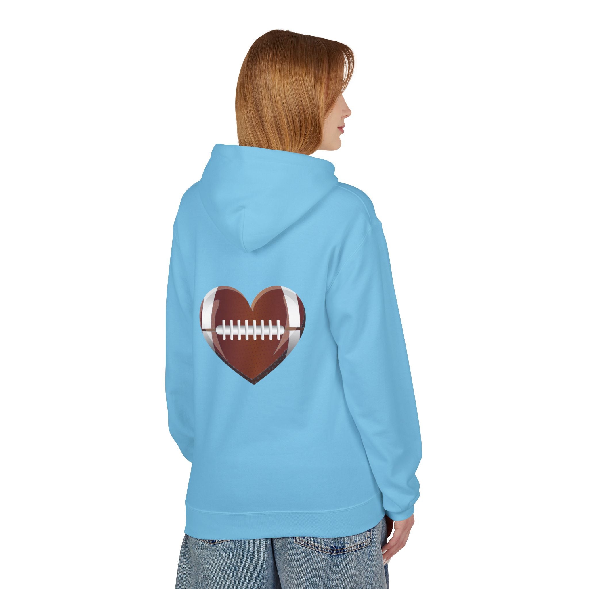 Football Heart Hoodie - Midweight Fleece Sweatshirt for Sports Fans, Gift for Holidays, Game Day Apparel, Cozy and Casual