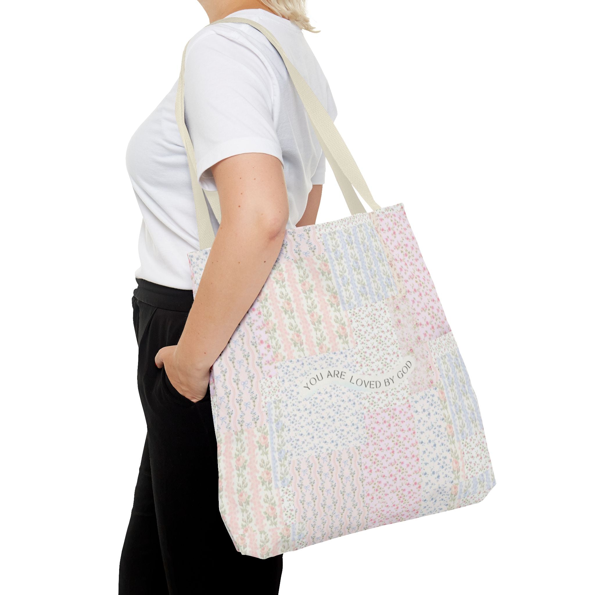Spiritual Tote Bag with Floral Design, Inspirational Gift for Women, Church Bag, Eco-Friendly Shoulder Tote, Everyday Use