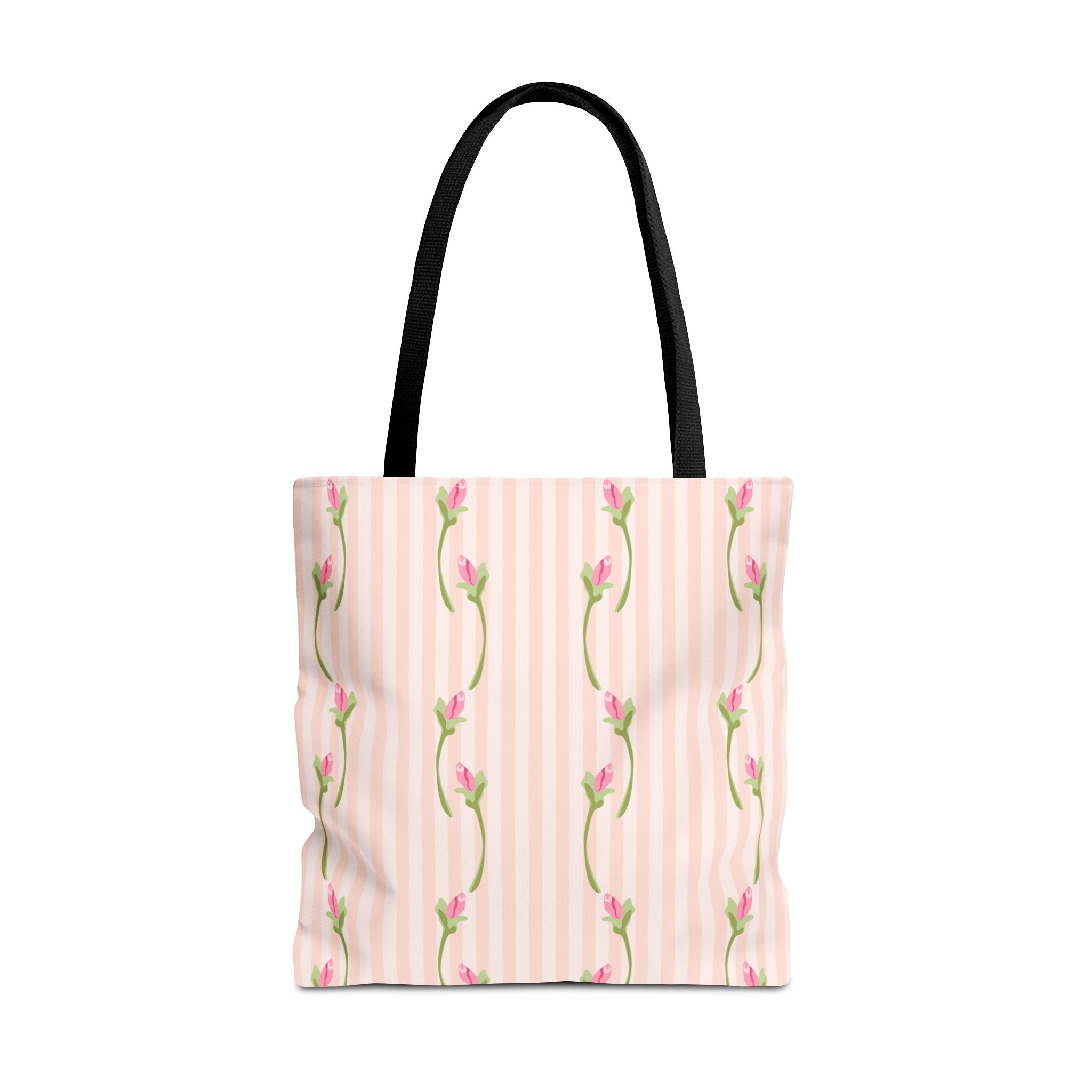 Customizable: Floral Stripe Tote Bag, Chic Shopping Tote, Spring Gift Bag, Eco-Friendly Reusable Bag, Perfect for Grad Gifts College Send off Gift