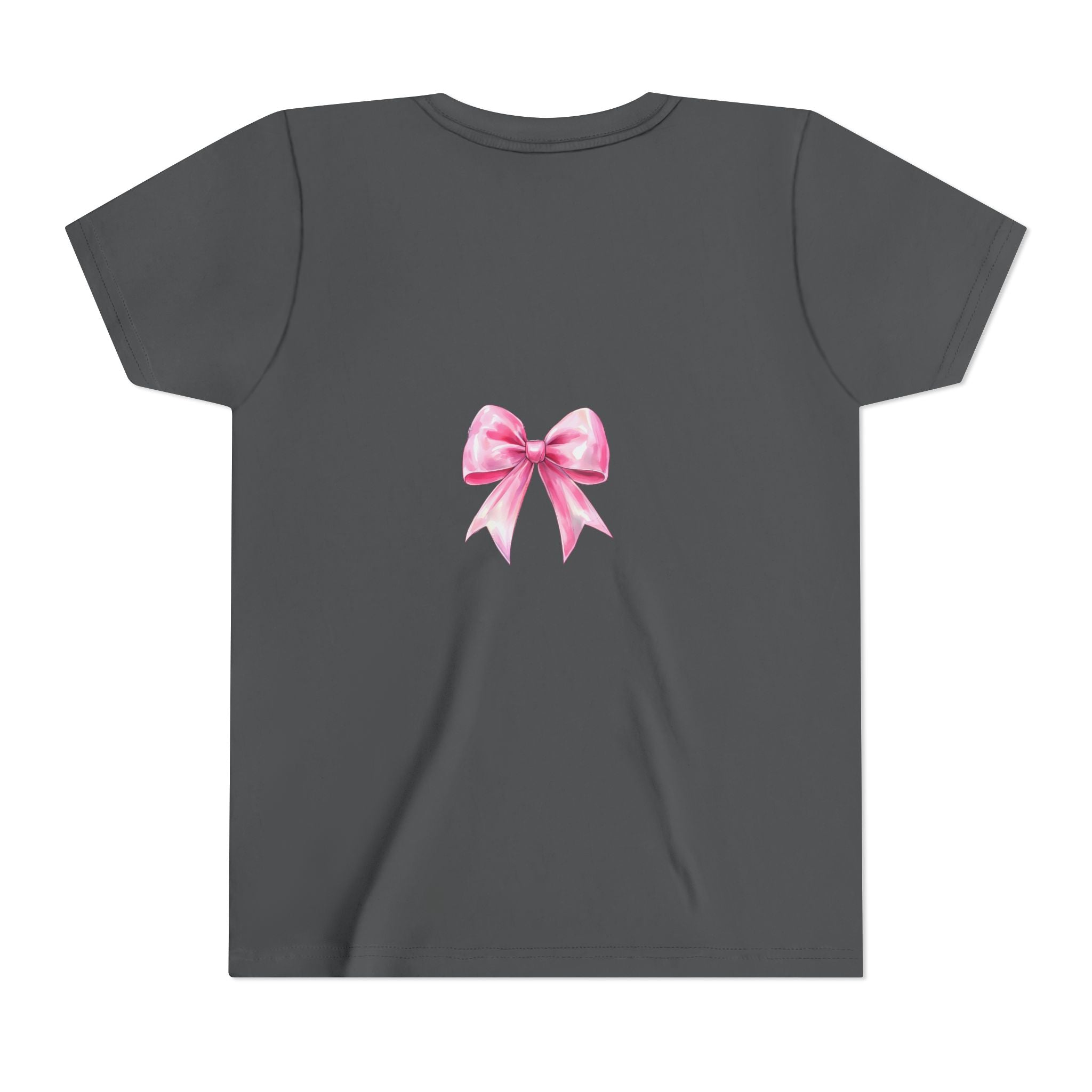 Cheerful Youth Tee with Pink Bow, Perfect for Cheerleading, Birthdays, Parties, Sports Events, and Everyday Wear