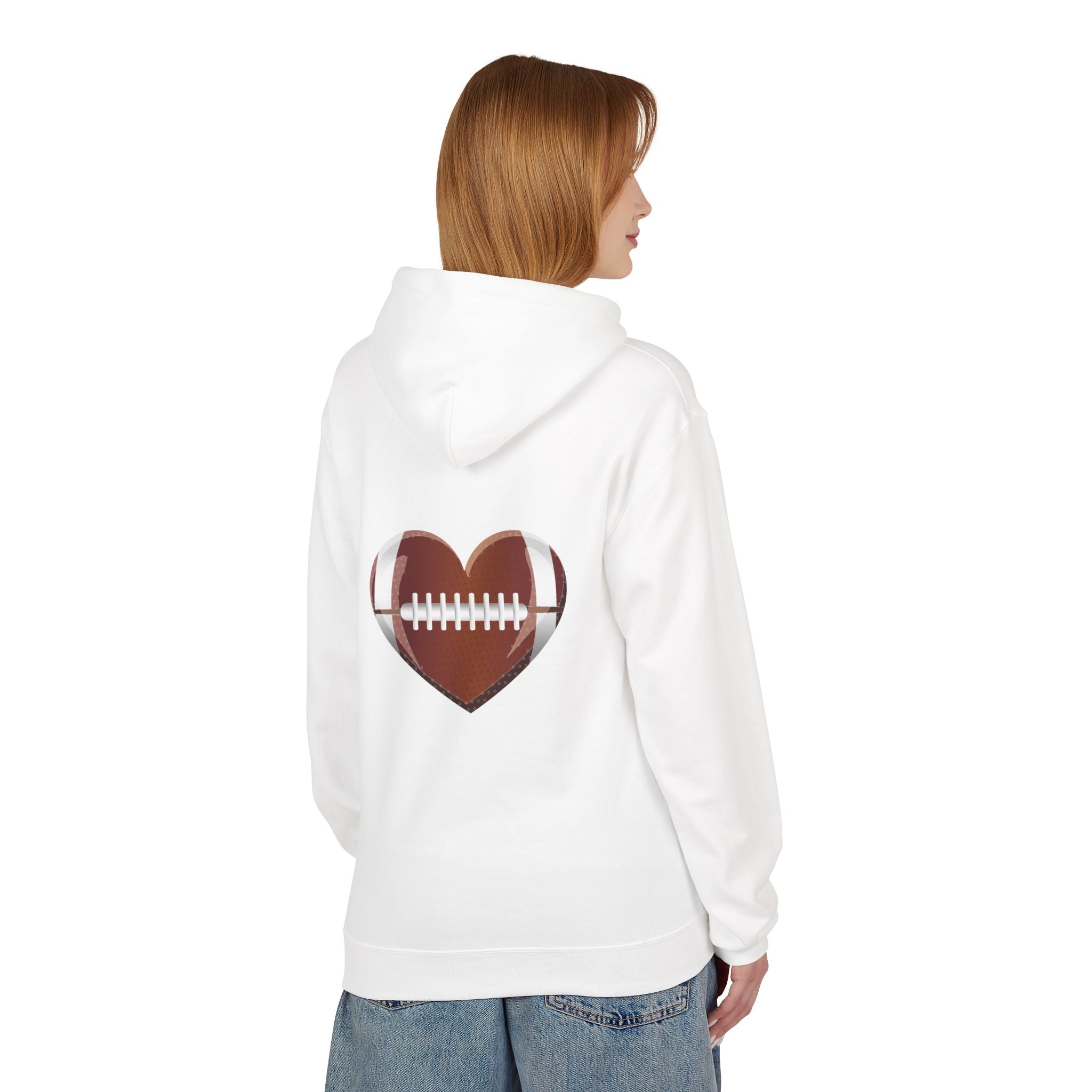 Football Heart Hoodie - Midweight Fleece Sweatshirt for Sports Fans, Gift for Holidays, Game Day Apparel, Cozy and Casual