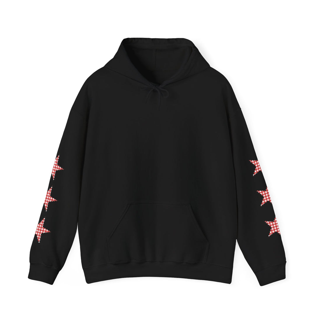 Red Gingham Star Hoodie, Cozy Winter Sweatshirt, Casual Unisex Outerwear, Perfect Gift for Birthdays, Holidays, and Trendy Outfits