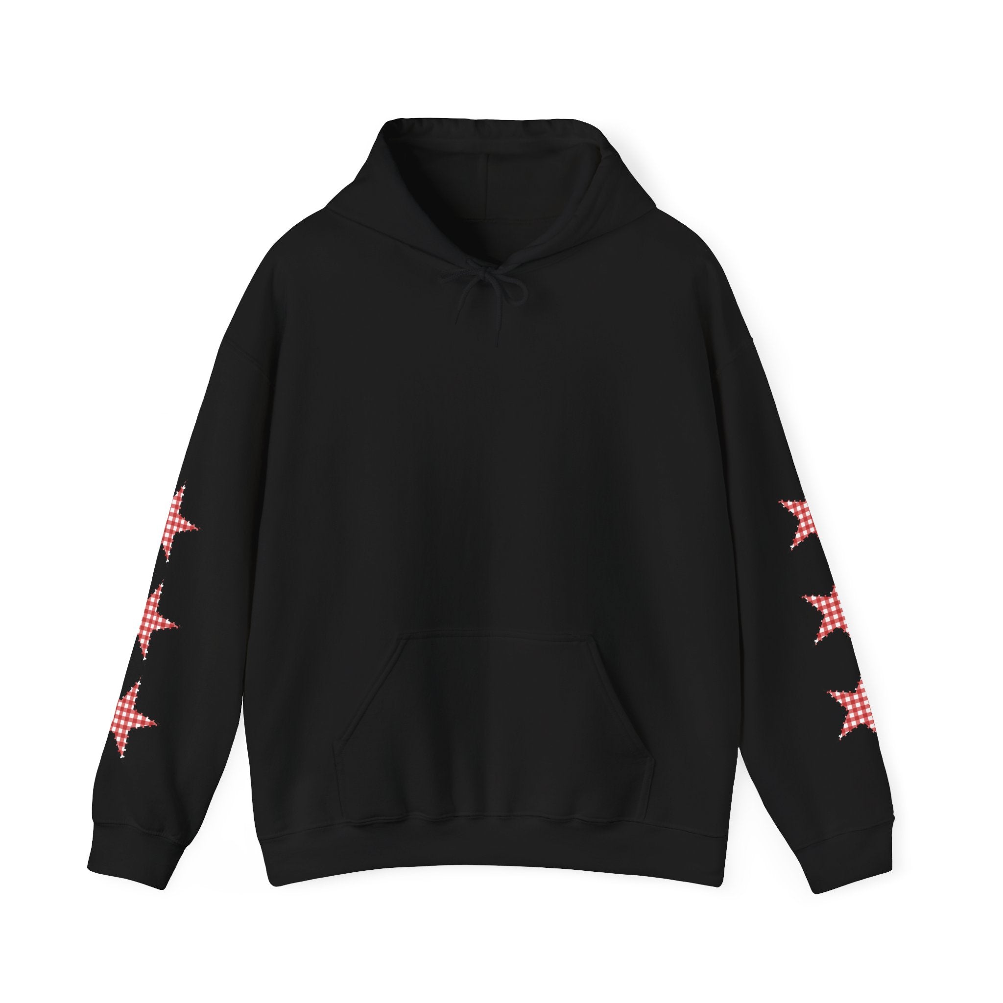 Red Gingham Star Hoodie, Cozy Winter Sweatshirt, Casual Unisex Outerwear, Perfect Gift for Birthdays, Holidays, and Trendy Outfits
