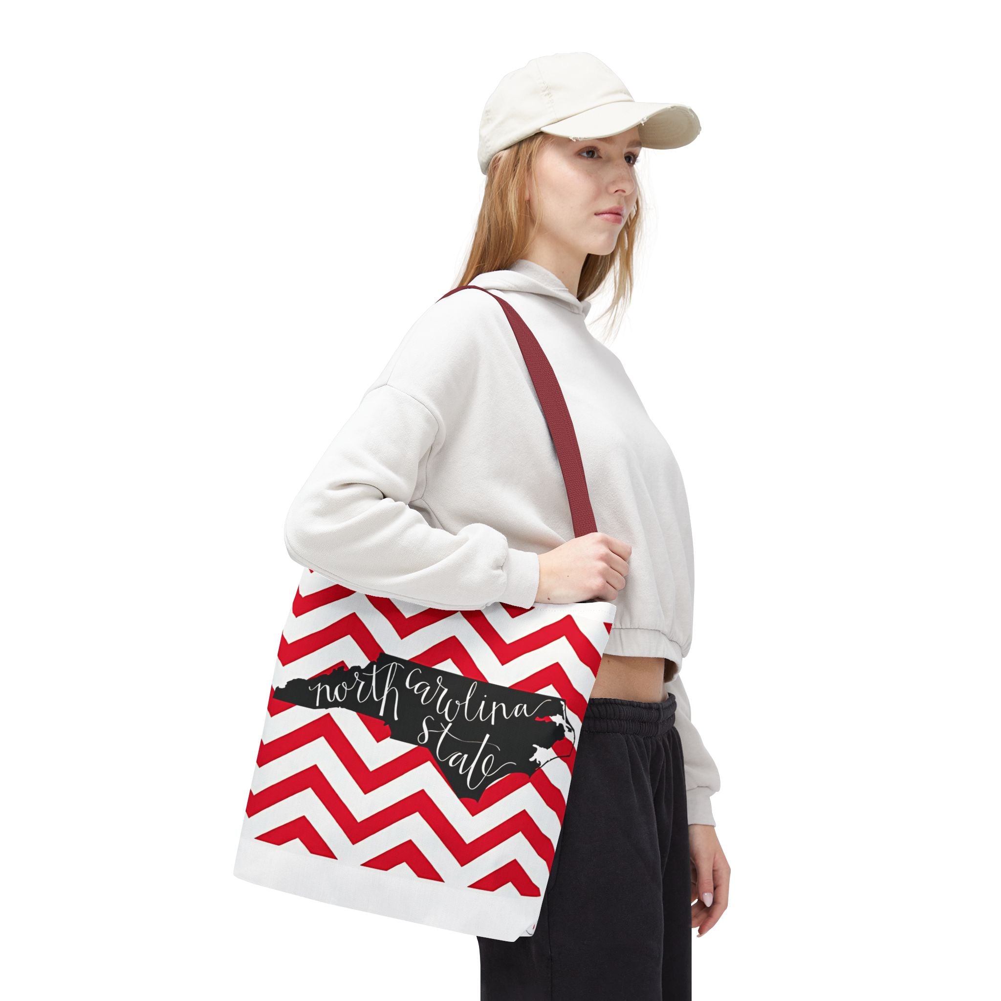 North Carolina Tote Bag, Stylish Chevron Pattern, Beach Essentials, Reusable Grocery Bag, Gift for Travelers, Southern Charm