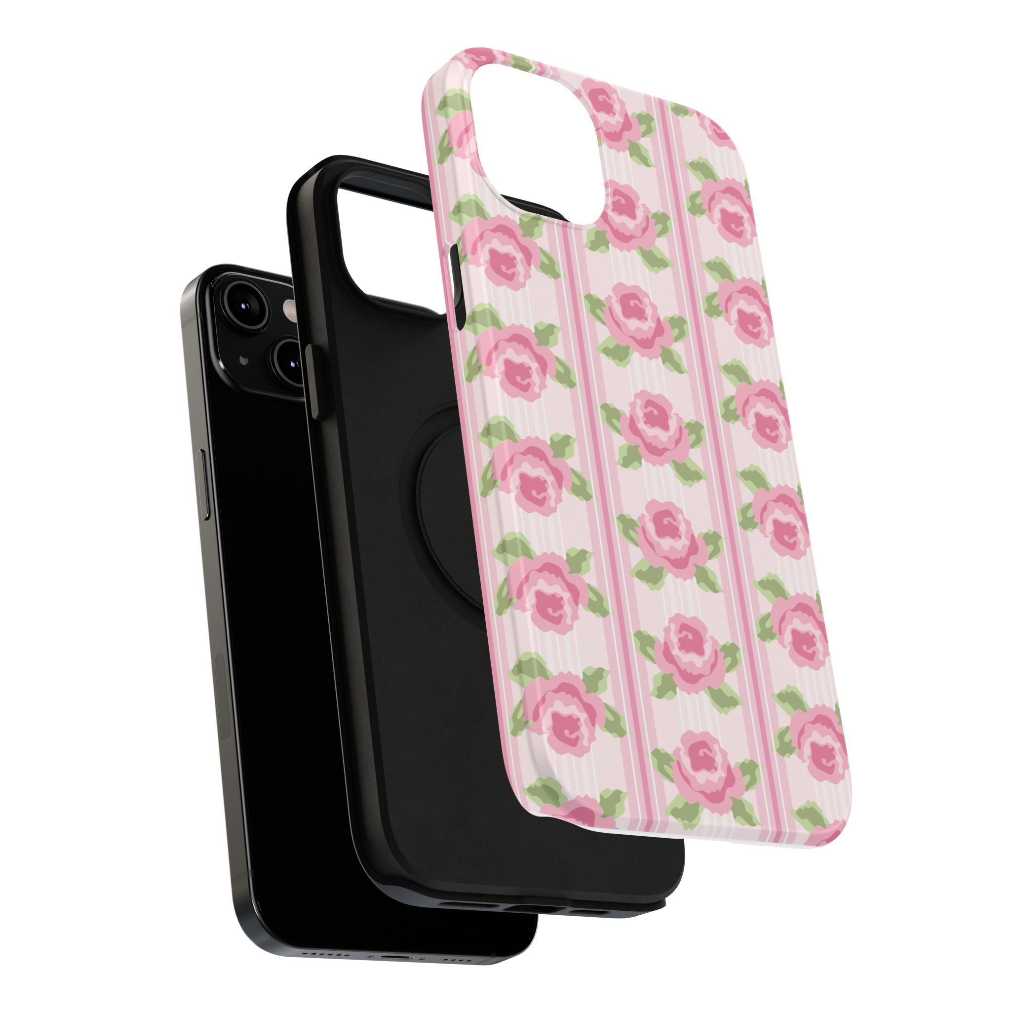 Customizable: Floral Impact-Resistant Phone Case, Pink Rose Pattern