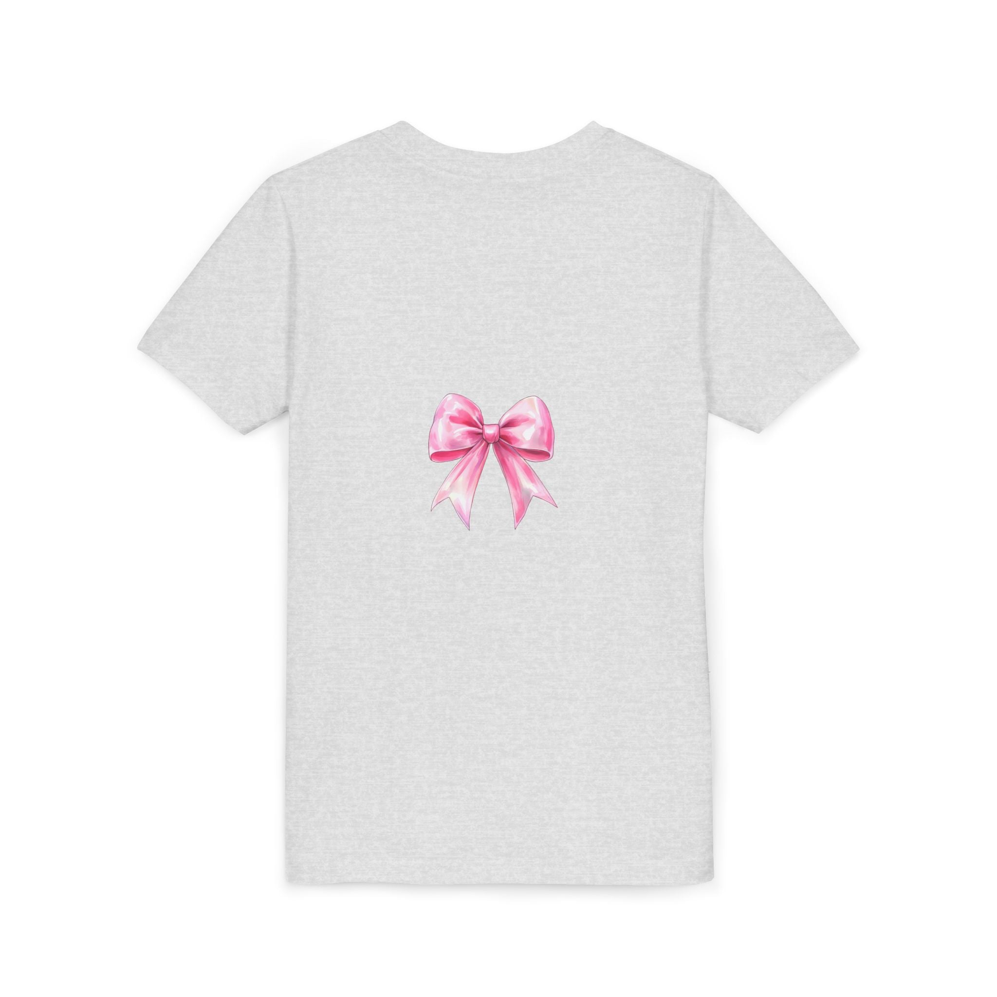 Cheerful Youth Tee with Pink Bow, Perfect for Cheerleading, Birthdays, Parties, Sports Events, and Everyday Wear