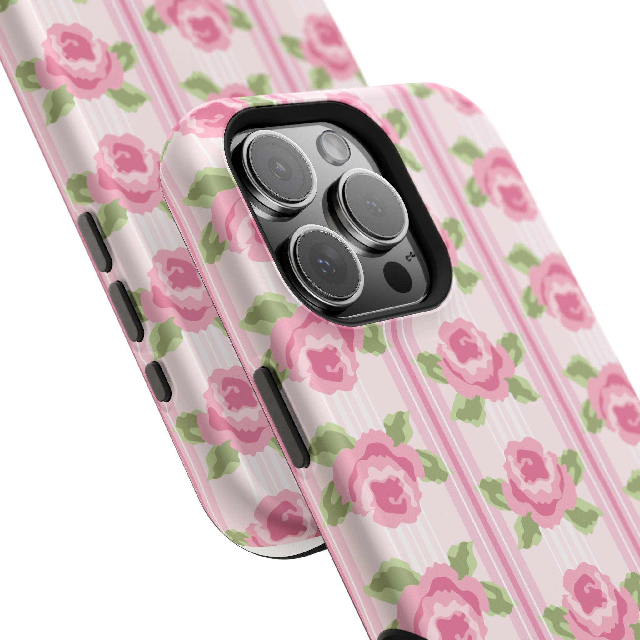 Customizable: Floral Impact-Resistant Phone Case, Pink Rose Pattern