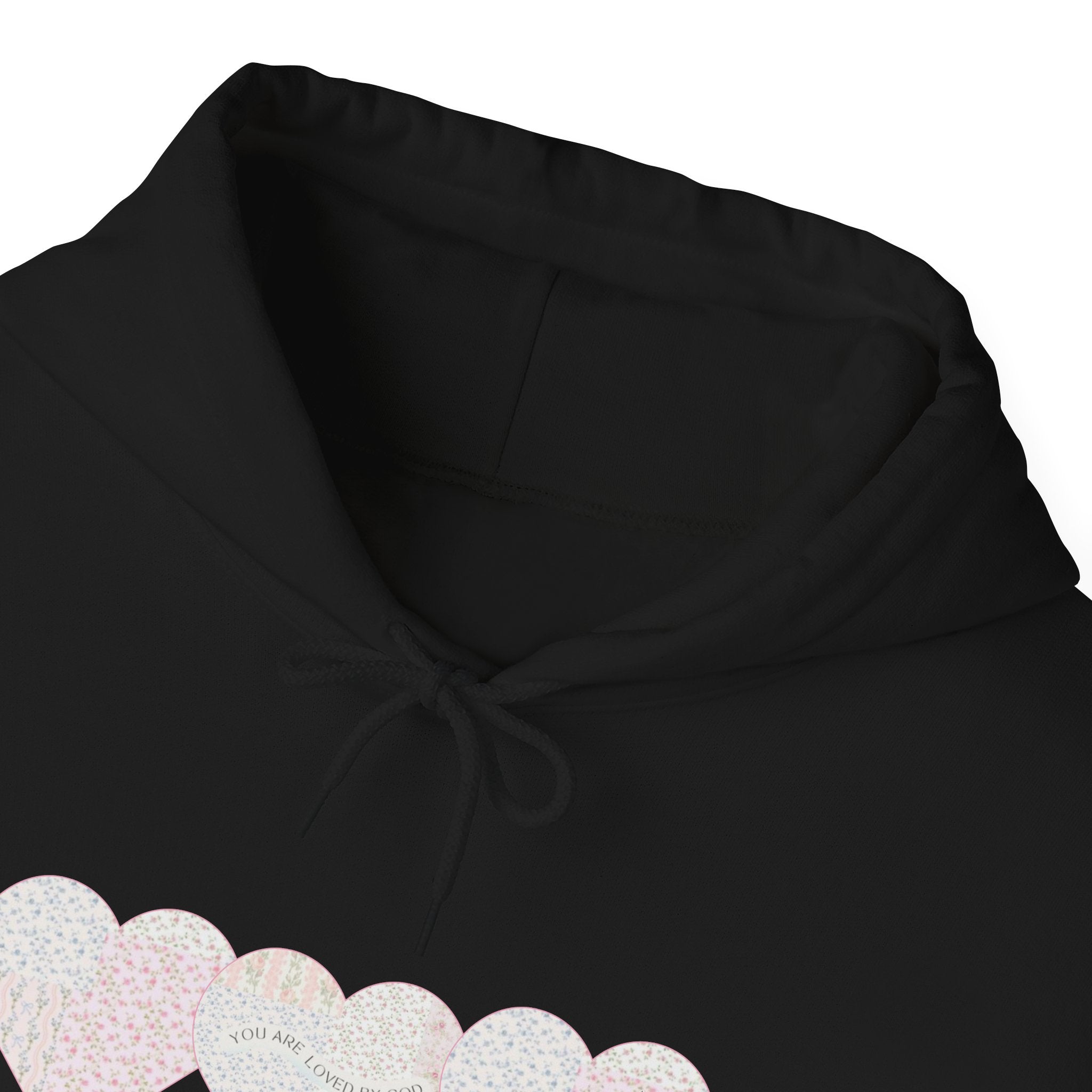 You Are Loved By God Heartfelt Hoodie with Patchwork Hearts Design