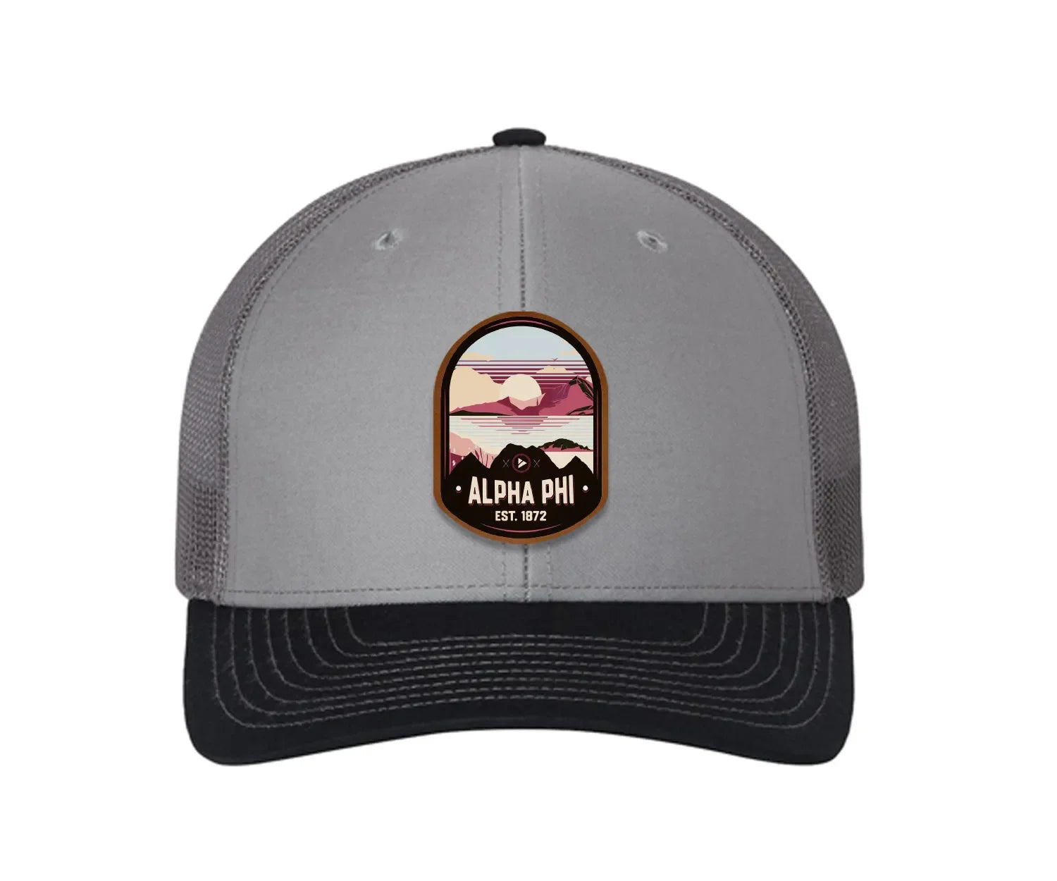 Alpha Phi Richardson 112 UV Print Leatherette Patch Trucker Hat - Ventura