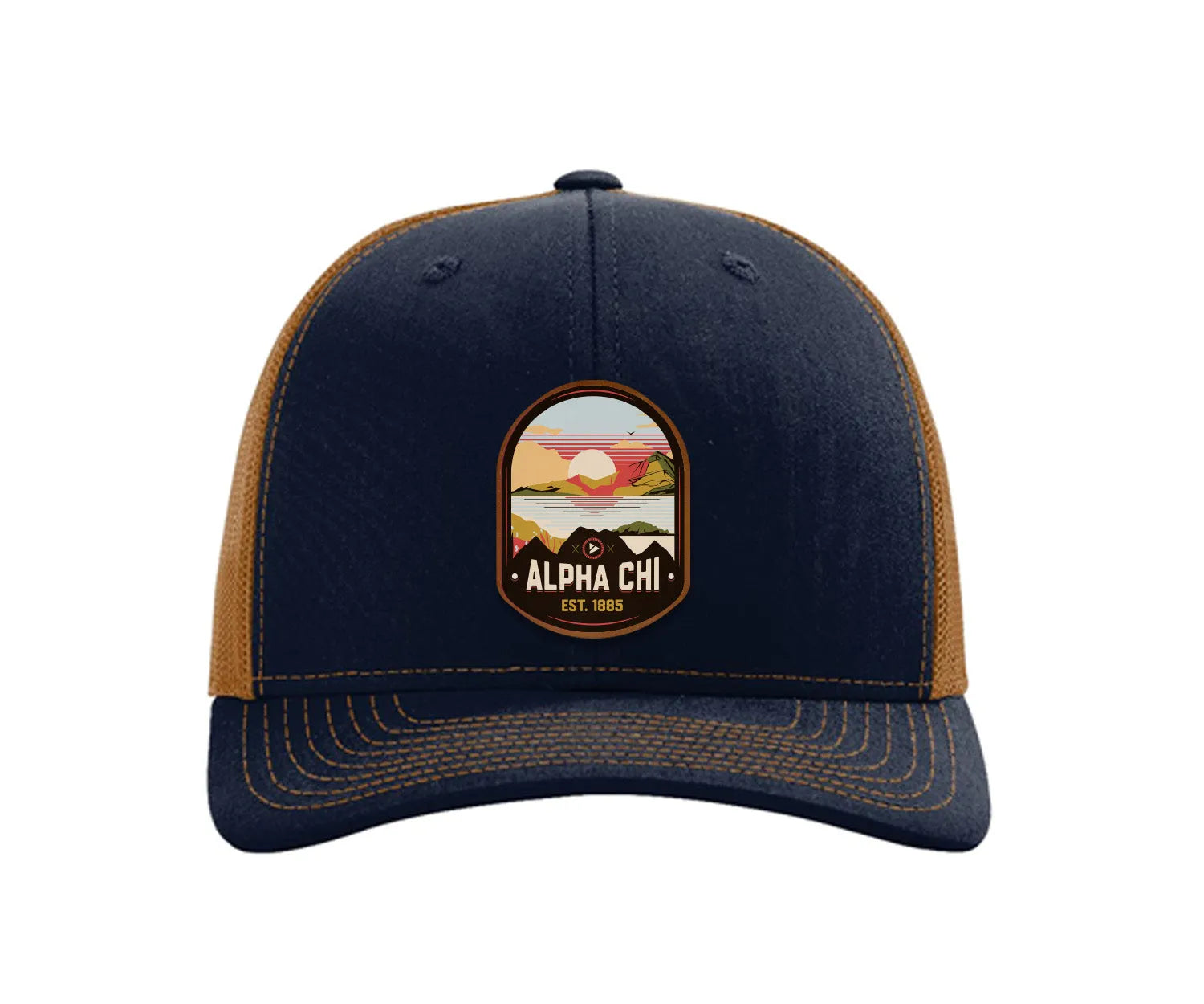Alpha Chi Omega Richardson 112 UV Print Leatherette Patch Trucker Hat - Ventura