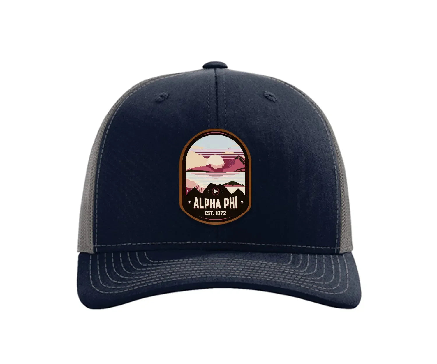 Alpha Phi Richardson 112 UV Print Leatherette Patch Trucker Hat - Ventura