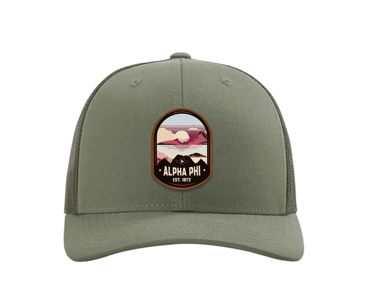 Alpha Phi Richardson 112 UV Print Leatherette Patch Trucker Hat - Ventura