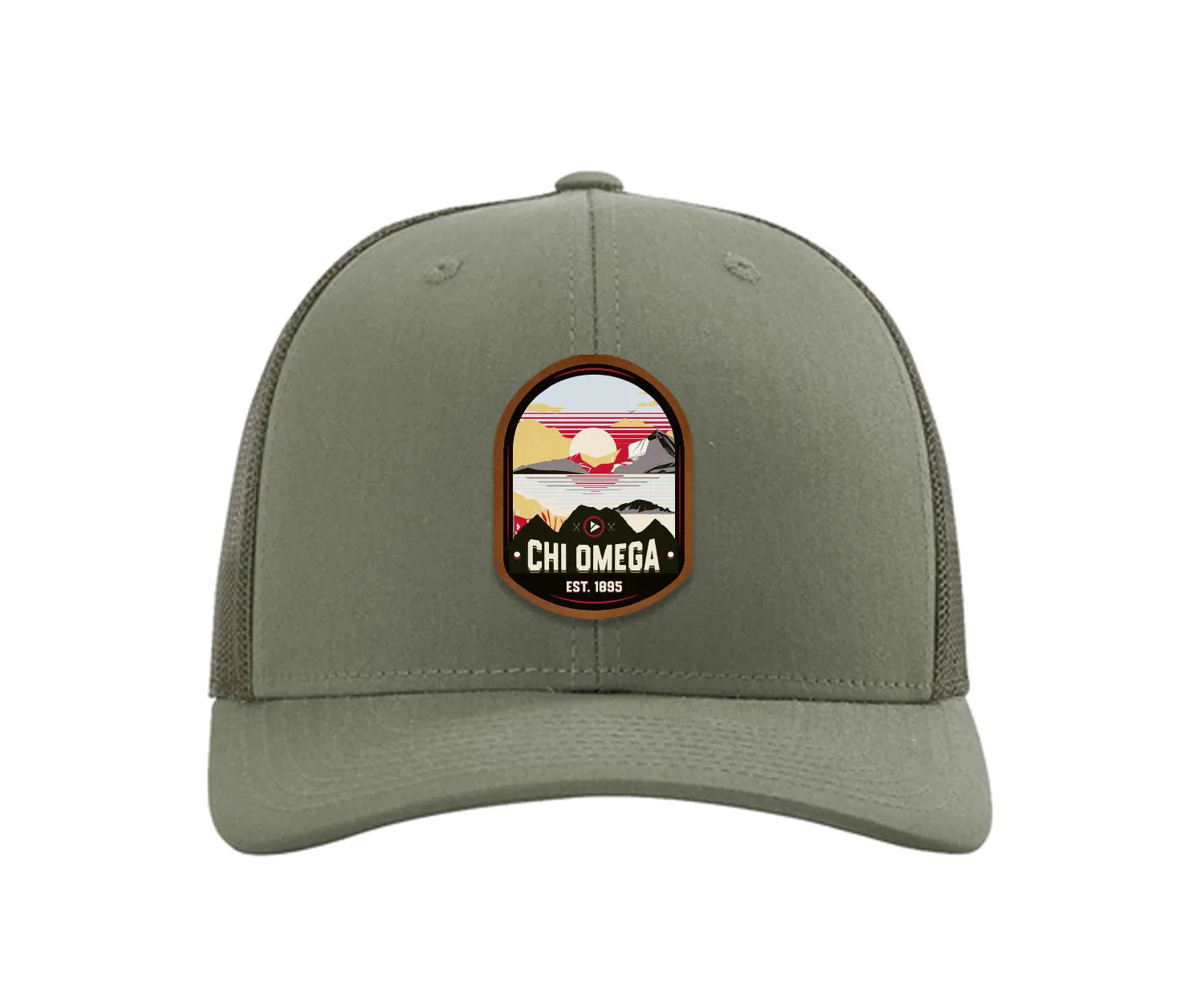 Chi Omega Richardson 112 UV Print Leatherette Patch Trucker Hat - Ventura