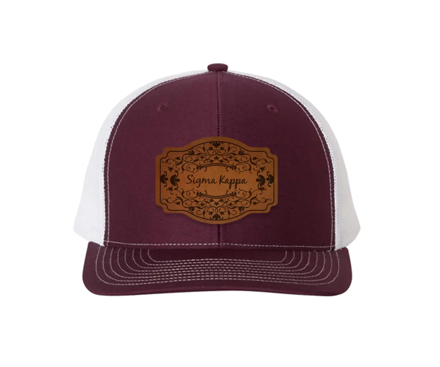 Sigma Kappa Richardson 112 Leatherette Patch Trucker Hat - Scroll