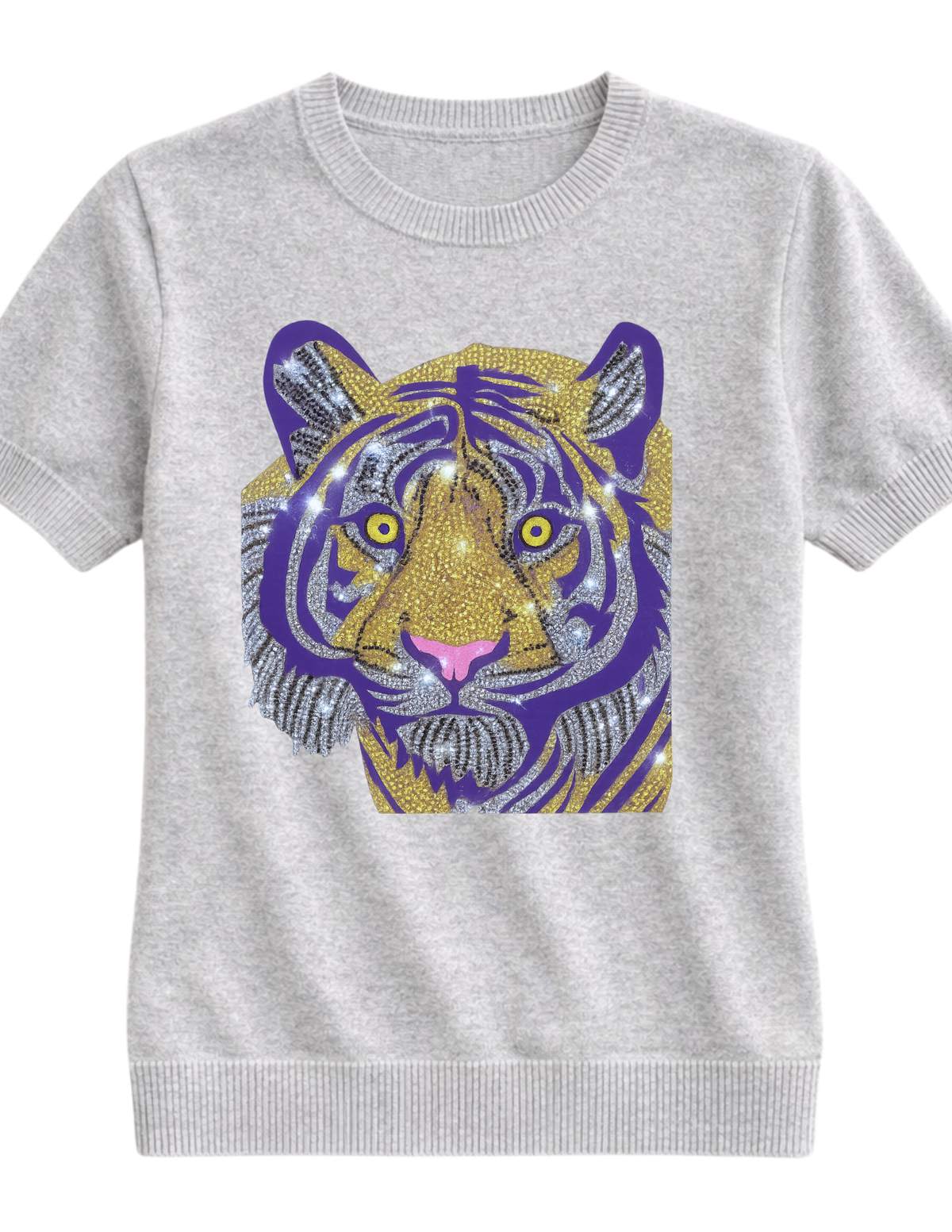 Purple Tiger Grey Short Sleeve Sweater