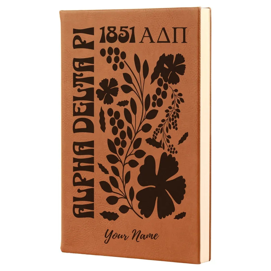 Alpha Delta Pi Personalized Leatherette Notebook Journal - Retro Floral