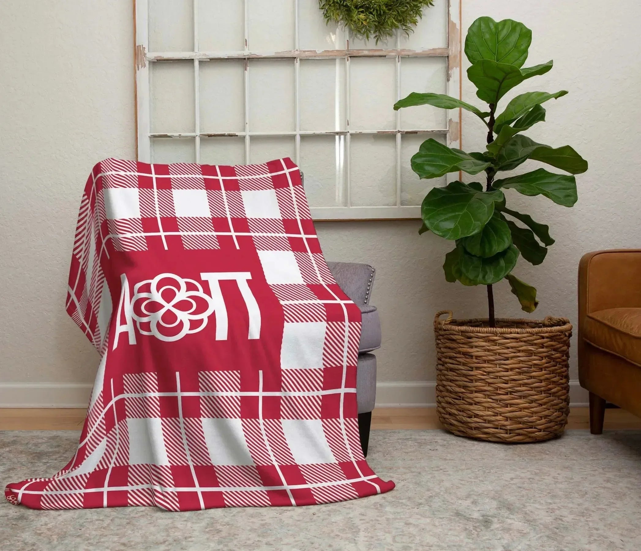 Alpha Omicron Pi XL 60x80 Plaid Sherpa Blanket