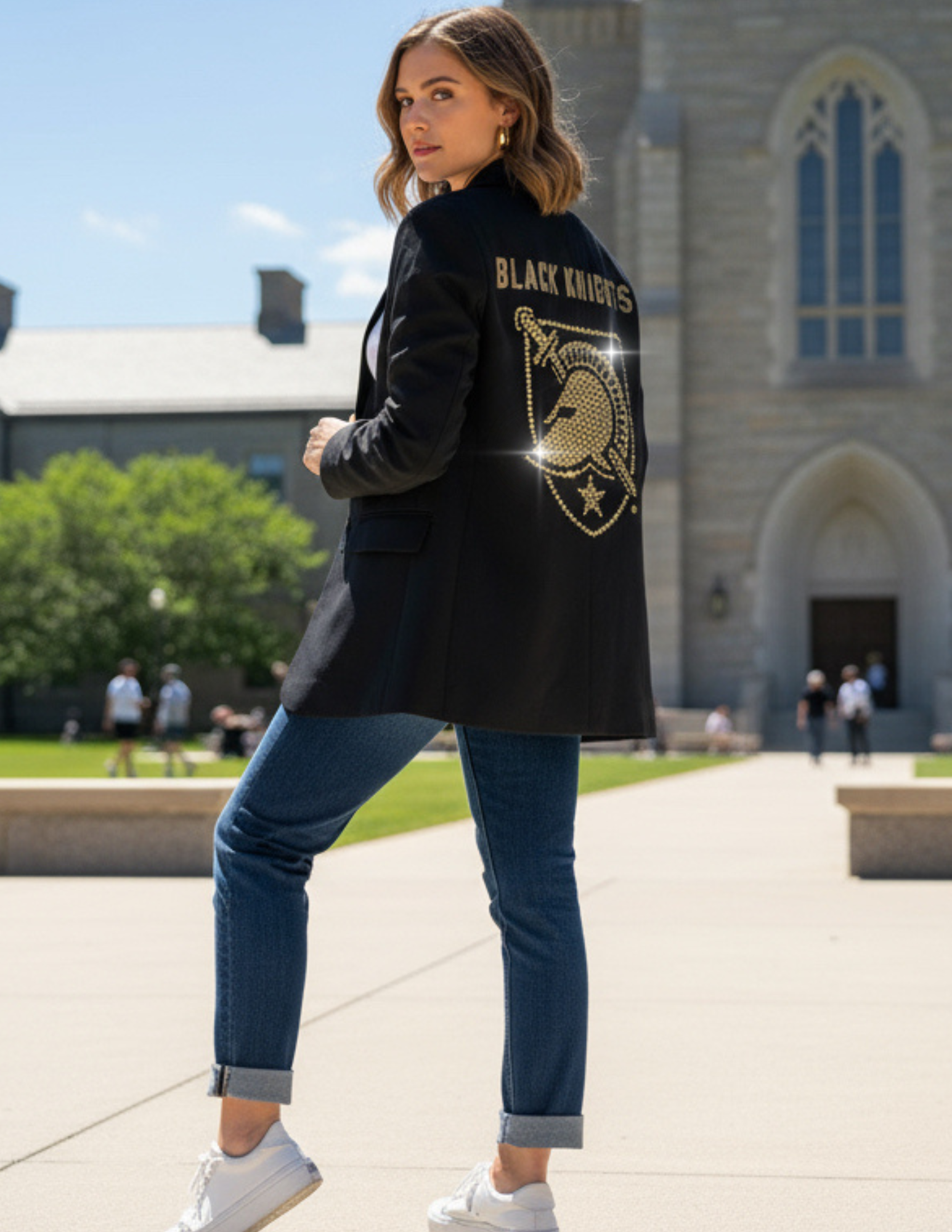 Army West Point Black Knights Shield Black Ruched Sleeve Blazer