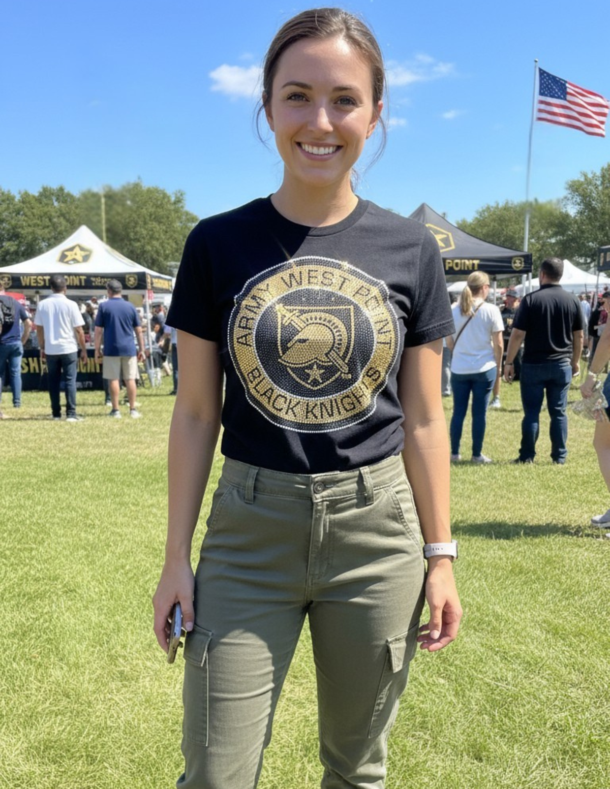 Army West Point Circle Athena Shield Black Crewneck Short Sleeve T-Shirt
