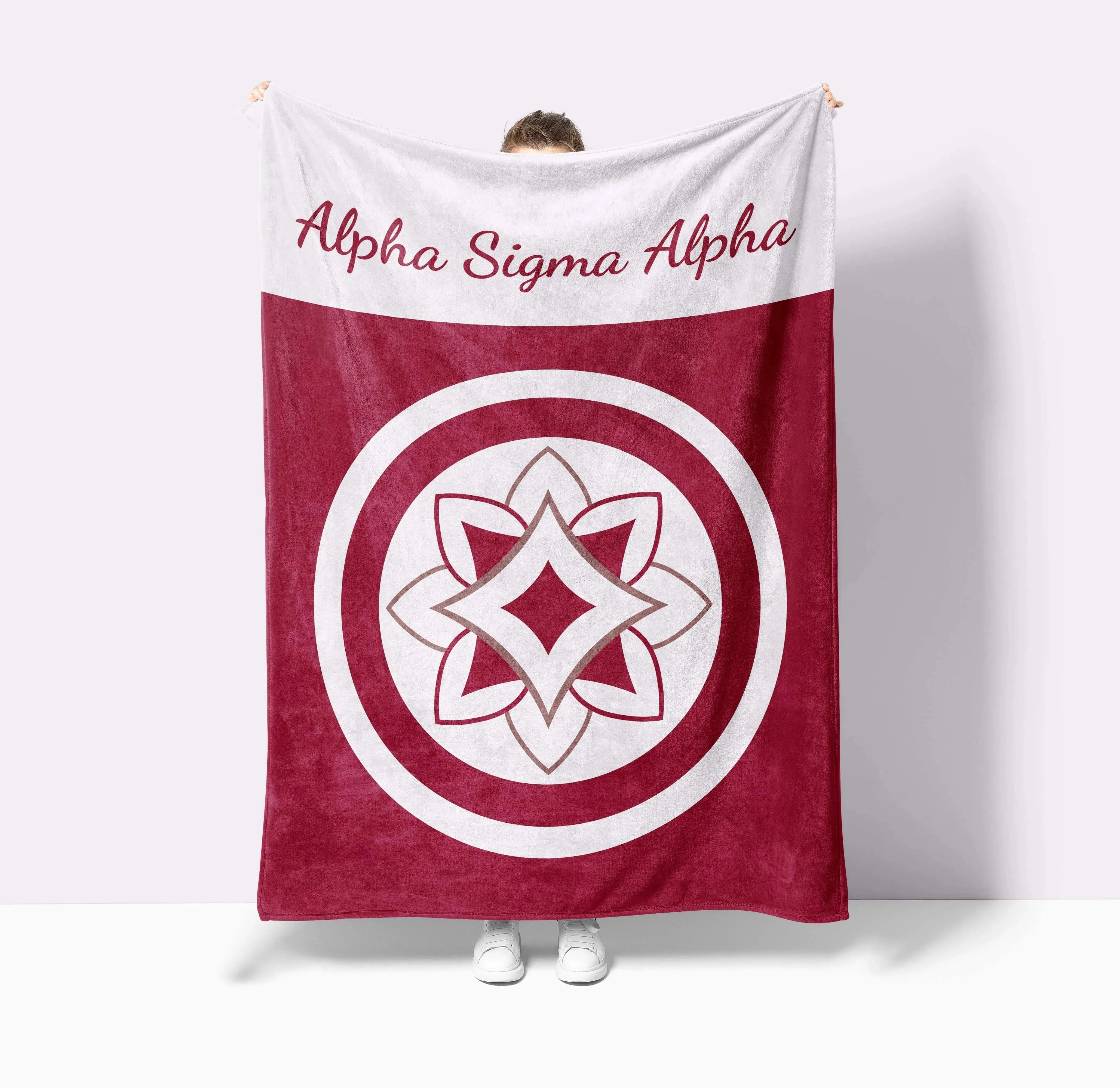 Alpha Sigma Alpha XL 60x80 Sherpa Throw Blanket - Logomark Bullseye