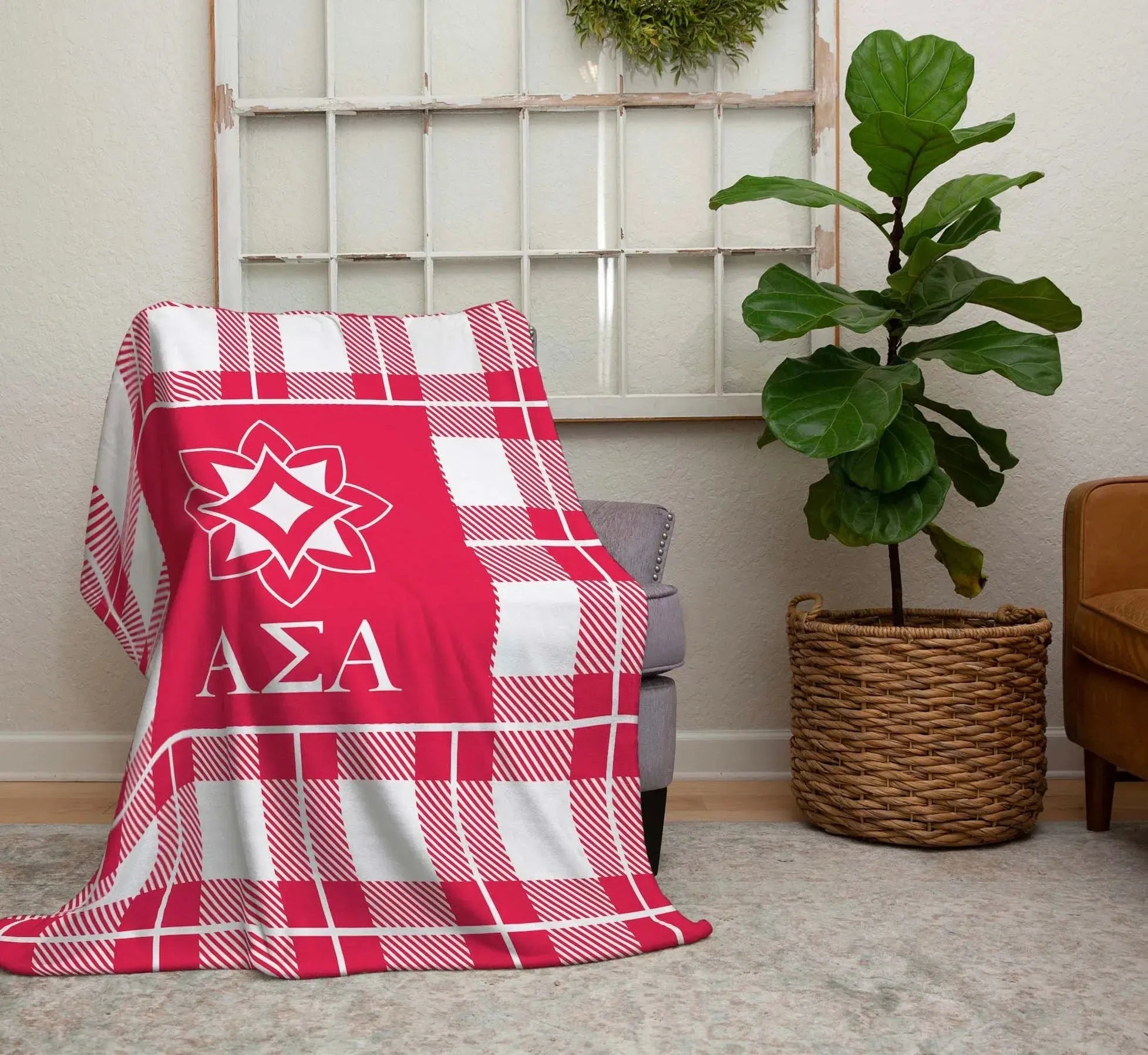 Alpha Sigma Alpha XL 60x80 Plaid Sherpa Throw Blanket
