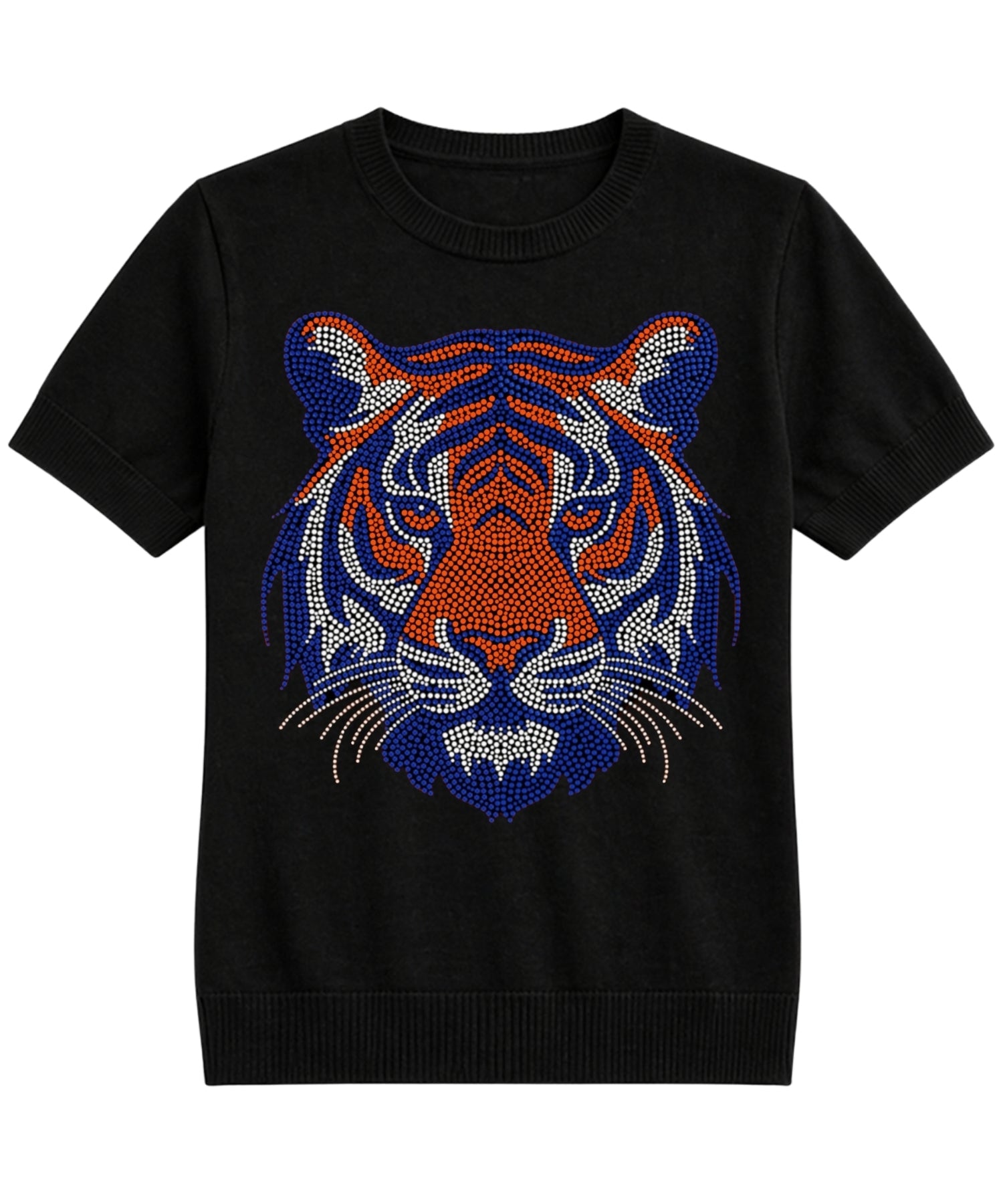 Auburn University Orange & Navy Tiger Black Short Sleeve Sweater