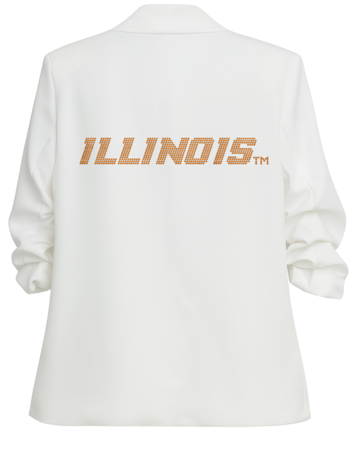 University of Illinois Text White Ruched Sleeve Blazer