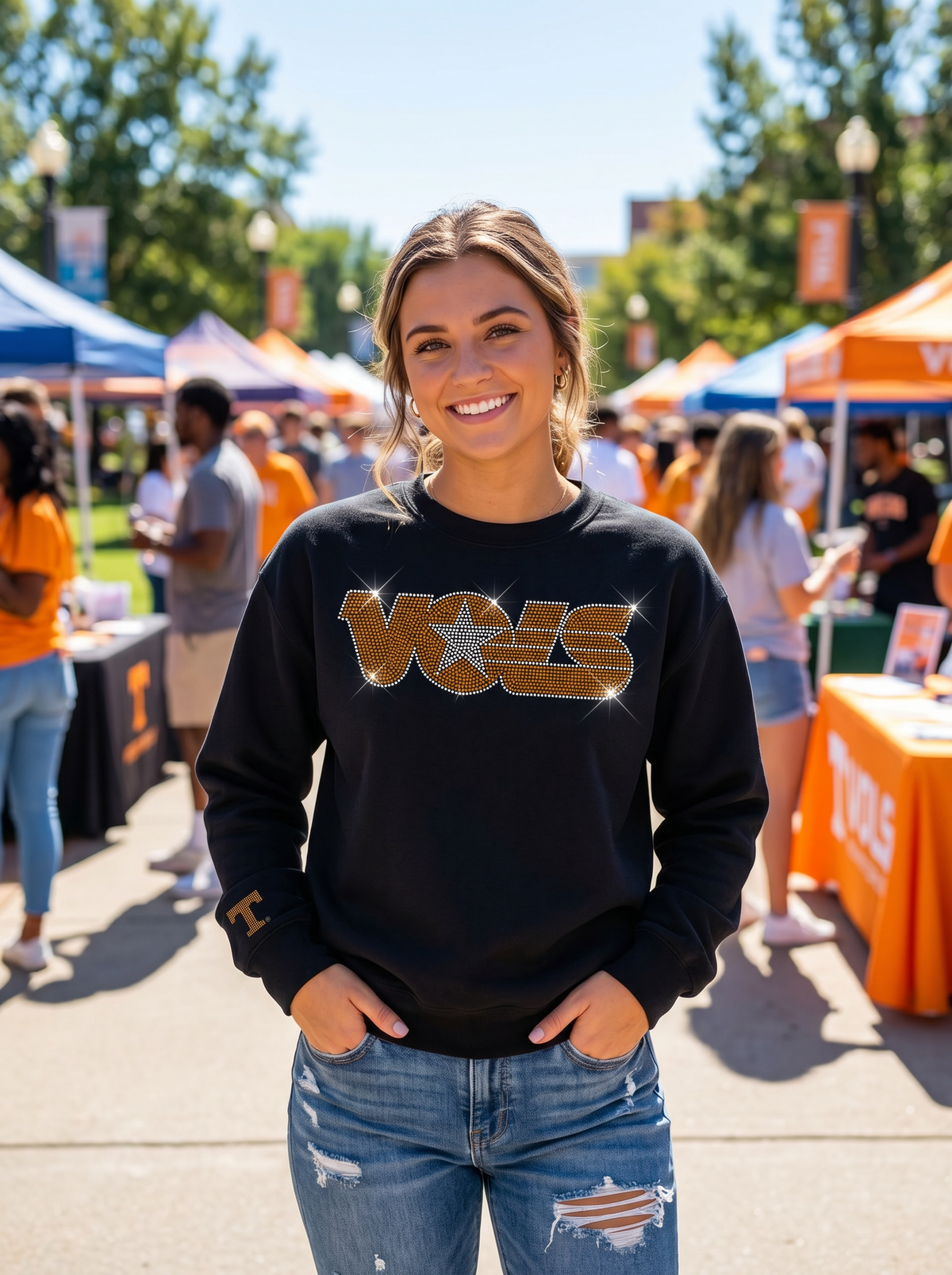 Tennessee Vols w/ Star & T Crewneck Black Sweatshirt