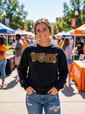 Tennessee Vols w/ Star & T Crewneck Black Sweatshirt