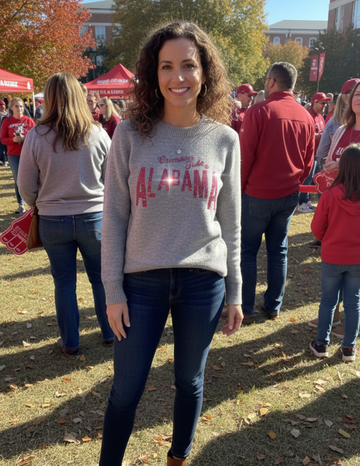 University of Alabama Crimson Tide Design Gray Crewneck Sweater